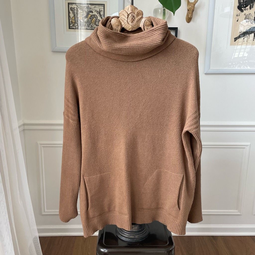 Lafayette 148 Cashmere Cowl Neck Sweater Tunic Caramel Pocke