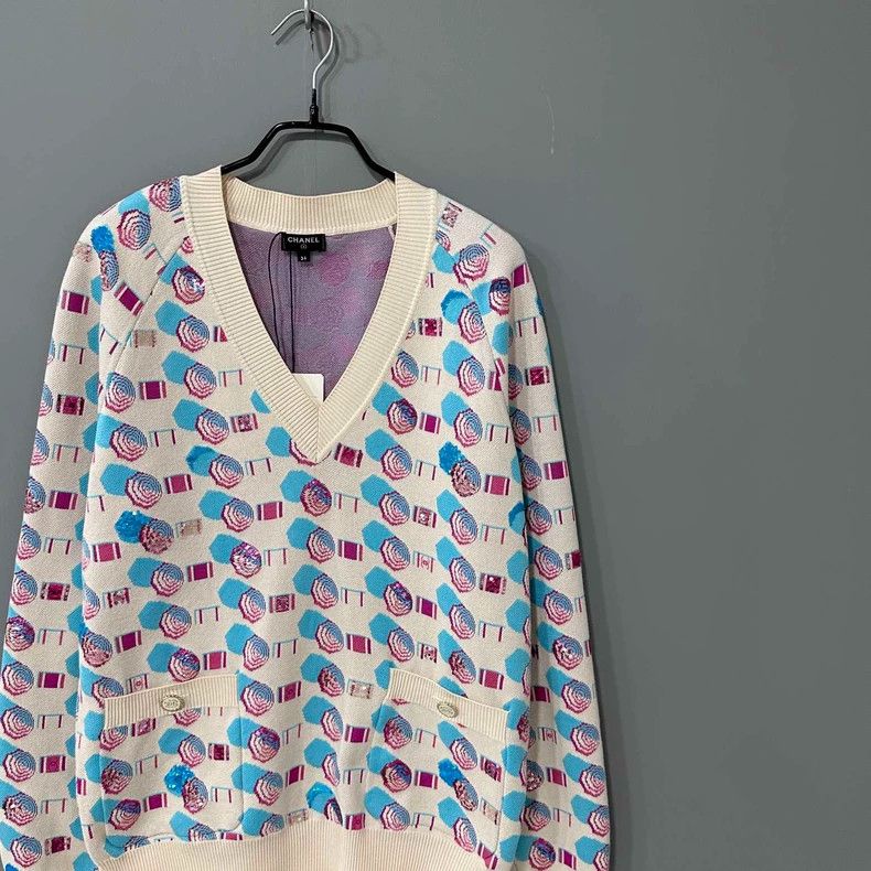 Chanel Chanel Beach series colorful sequined V-neck sweater 2504-N Size XXS / US 00 / IT 34 - 2 Thumbnail