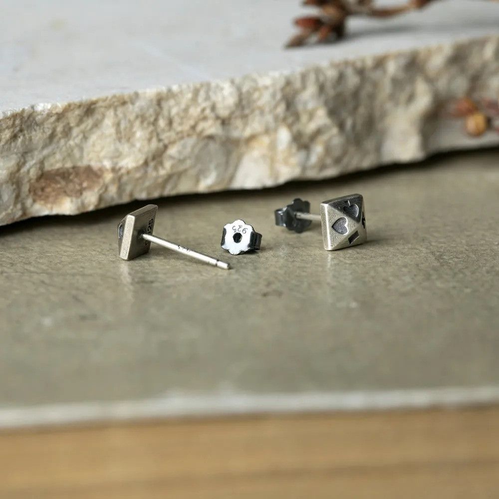 Jewelry Minimalist Pyramid Poker Stud Earrings 925 Sterling Ear Size ONE SIZE - 4 Thumbnail