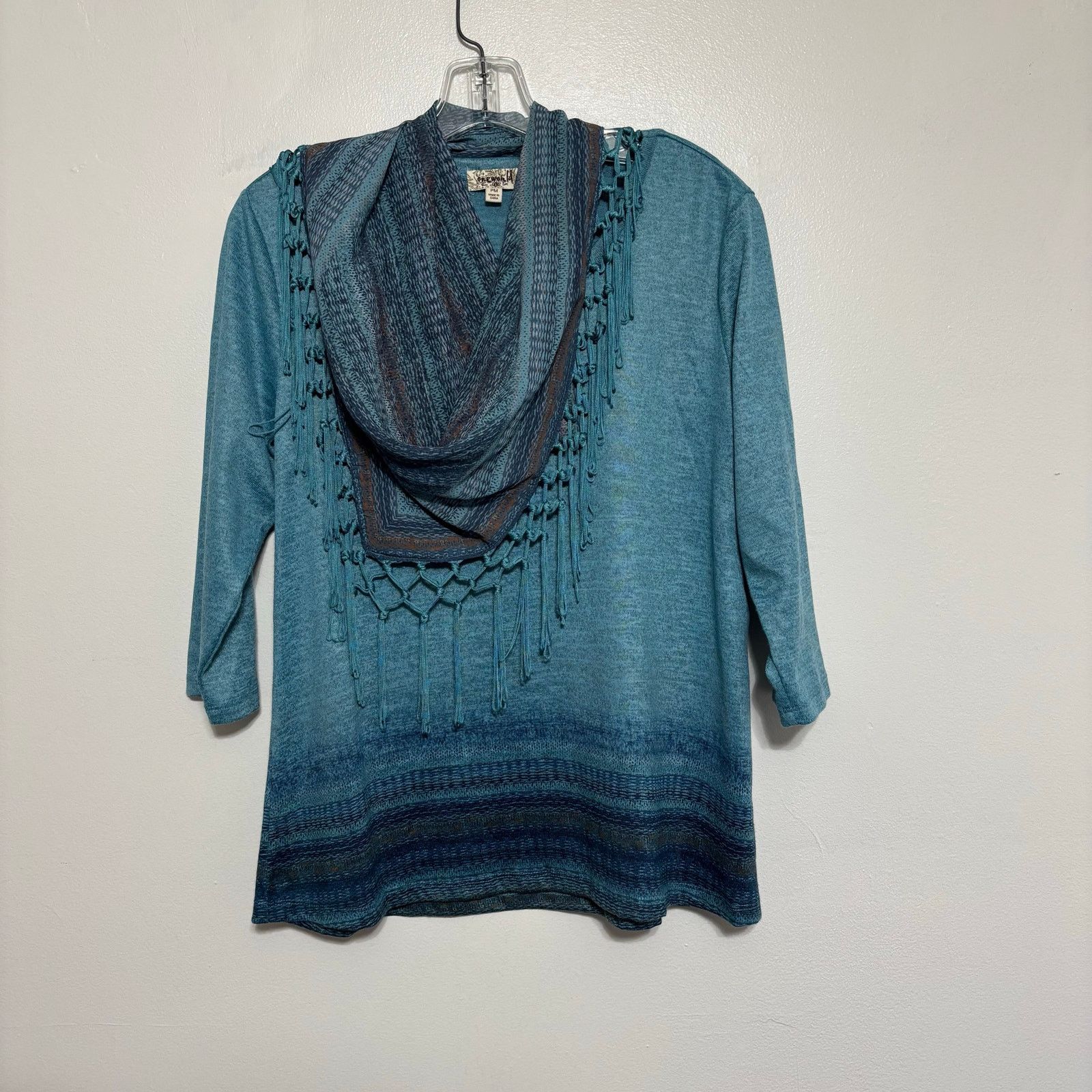 Other One World Blue Knit Top with Scarf Size PM Size M / US 6-8 / IT 42-44 - 1 Thumbnail