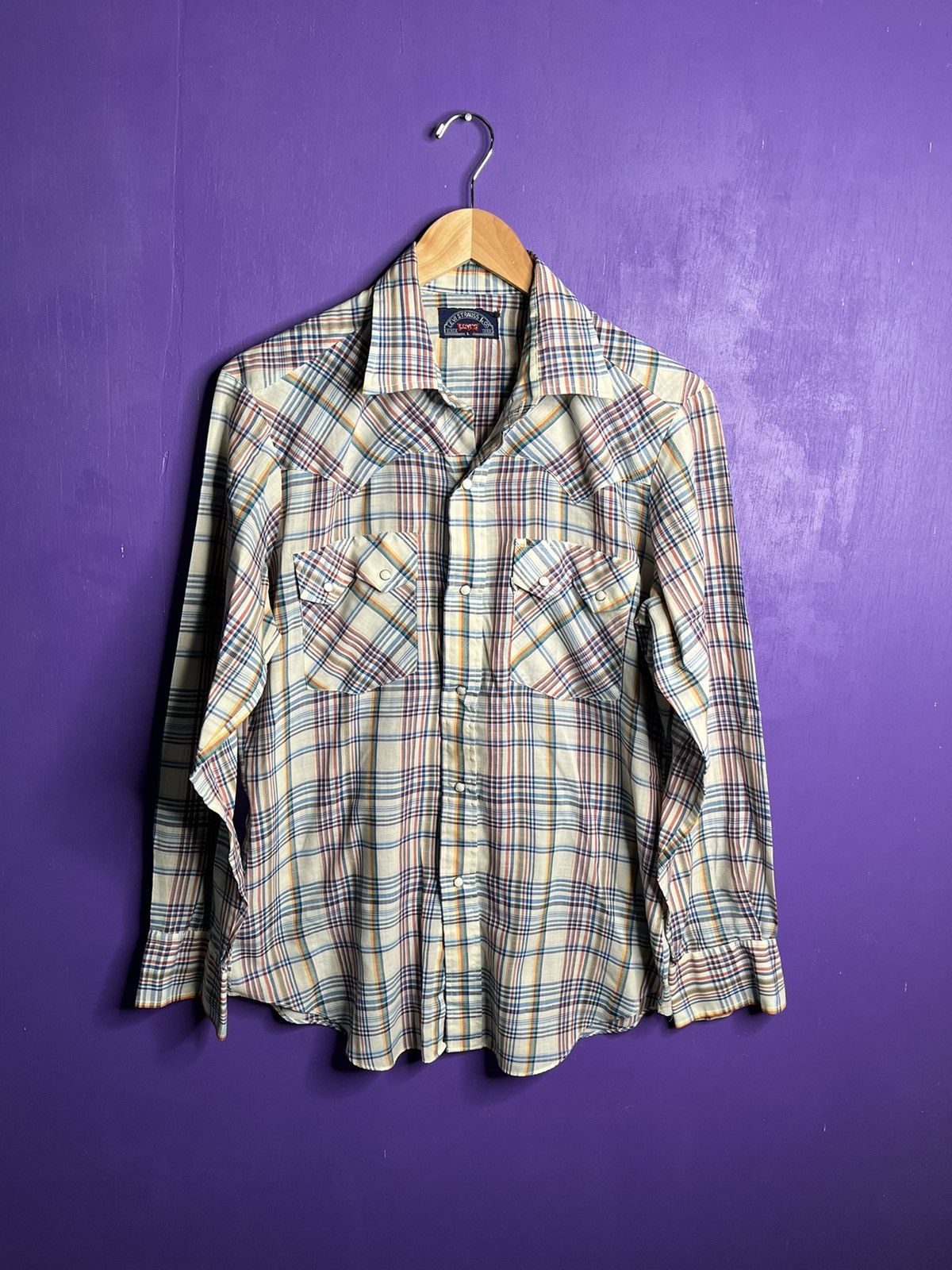 Levi's × Vintage Vintage 70s Levi’s plaid striped pattern pearl snap shirt Size US L / EU 52-54 / 3 - 1 Thumbnail