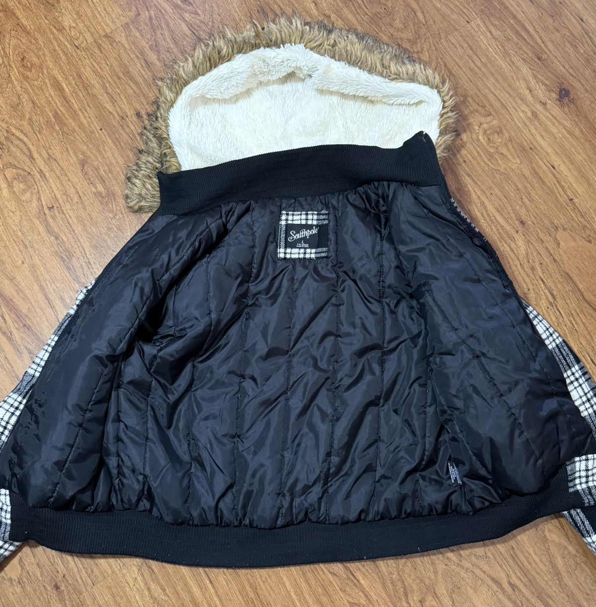 Southpole Vintage Y2K South Pole Fur Hooded Plaid Jacket Jewels Phat Size L / US 10 / IT 46 - 4 Thumbnail