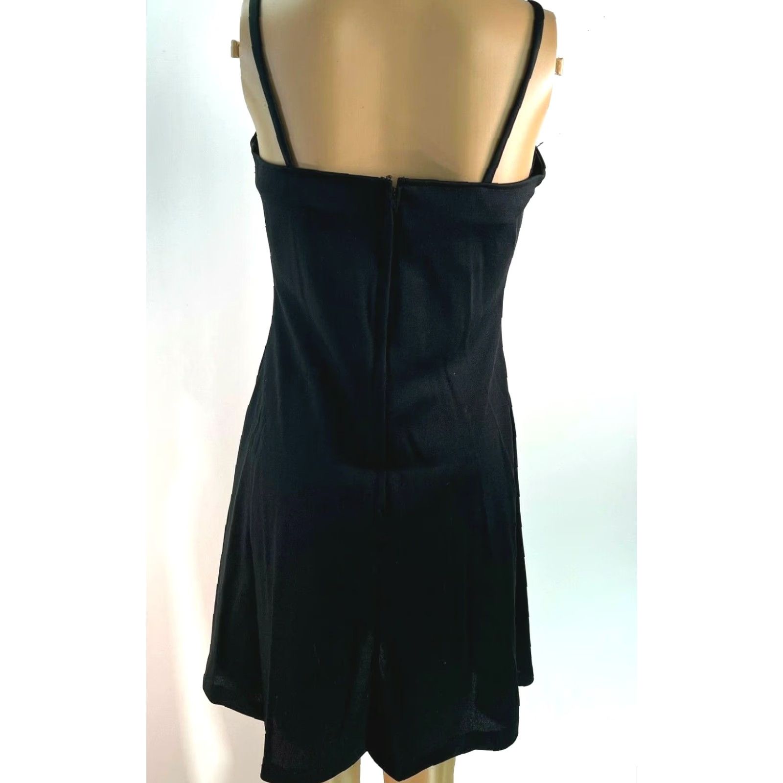 Vintage VTG ILGWU Spaghetti Straps Zipper Rauched Black A Line Mini Dress Womens SZ 9 Size M / US 6-8 / IT 42-44 - 2 Thumbnail