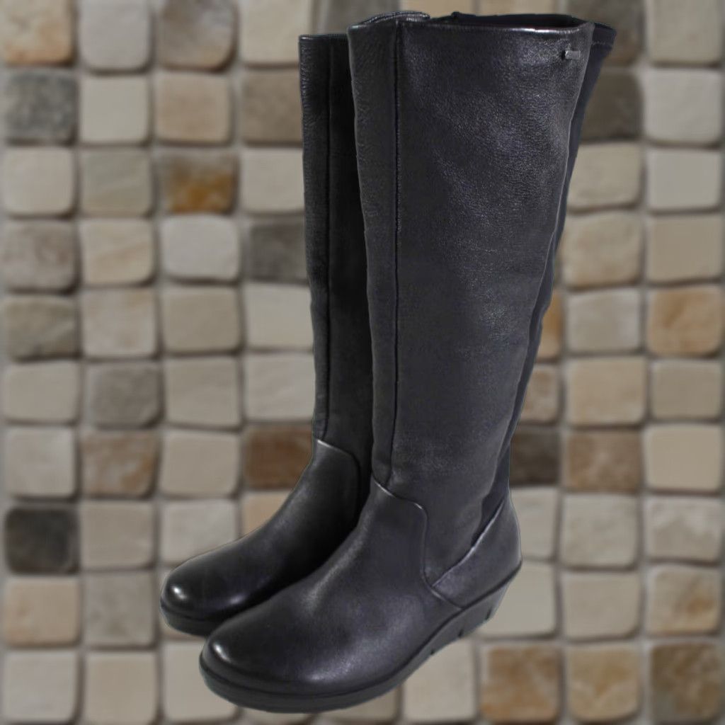 Ecco Boots Women's Skyler Tall Gore-TEX Leather Knee High Equestrian Black Boots