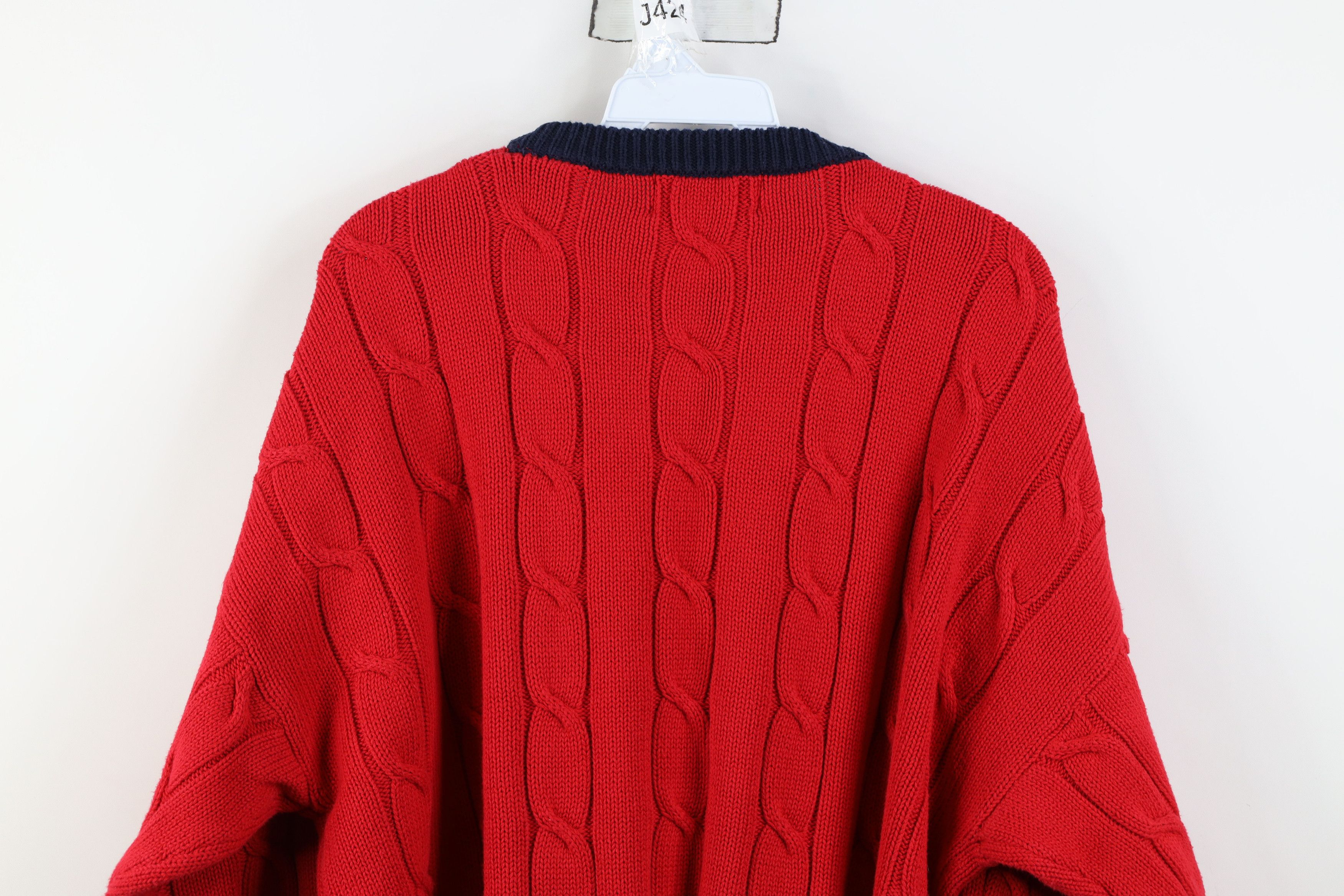 Vintage Vintage 90s Streetwear Chunky Ribbed Cable Knit Sweater Red Size US L / EU 52-54 / 3 - 10 Thumbnail