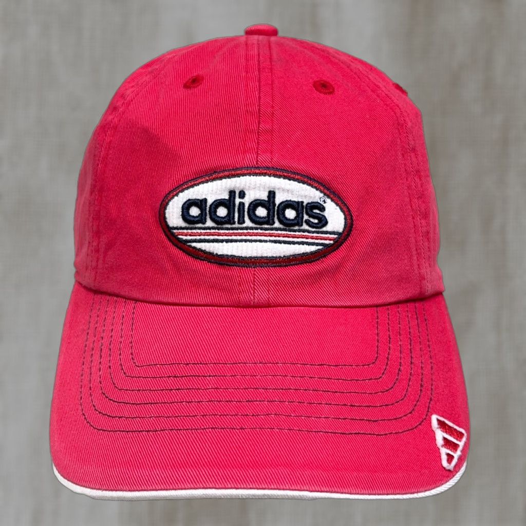 Adidas VINTAGE adidas Hat Cap Red Twill Baseball Cap Adult One Size Adjustable Strap Back Faded Spellout Golf Twill Size ONE SIZE - 1 Thumbnail