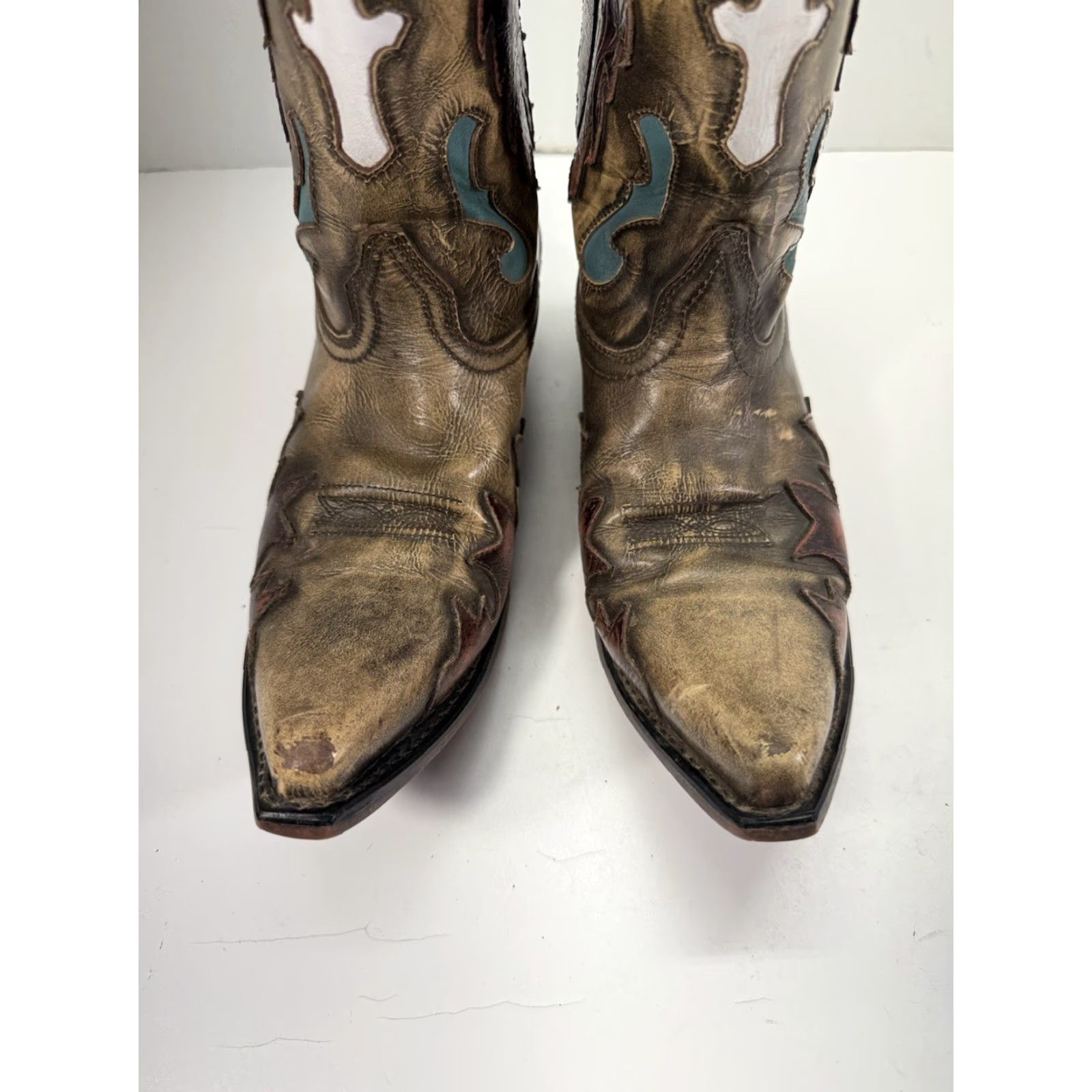 Vintage Smoky Mountain Boots Boots Men 9.5 D Brown Leather Inlay White Cross Snipped Toe 6229 Brown Leather Western United States Mens Size US 10 / EU 43 - 3 Thumbnail
