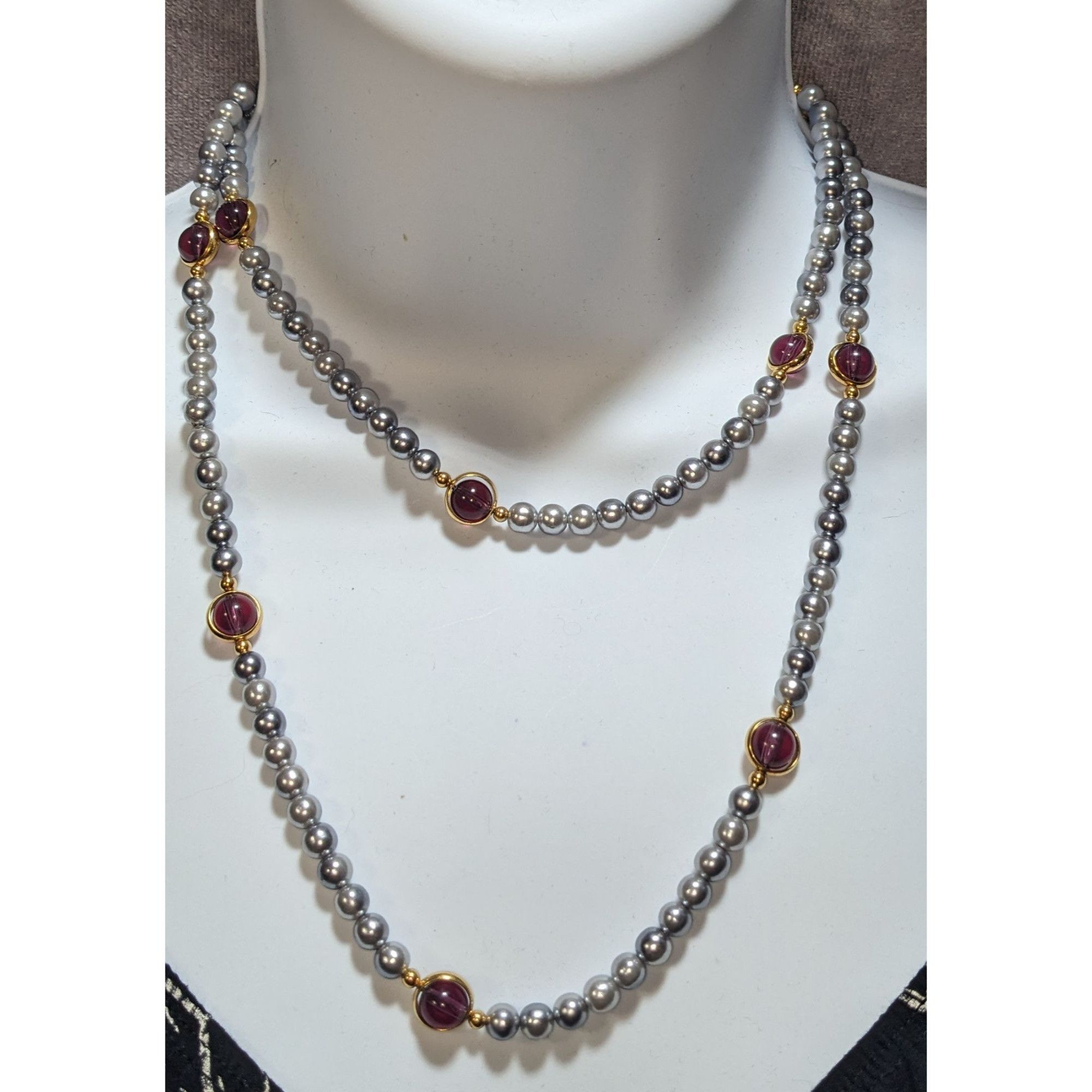 Other Elegant Regal Gray Pearl Necklace With Gold-Tone Bezel-Set P Size ONE SIZE - 1 Thumbnail