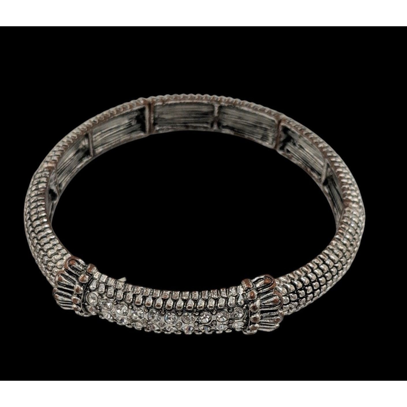 Other Elegant Glam Silver Tone Stretch Bracelet With Gem Accents Size ONE SIZE - 1 Thumbnail