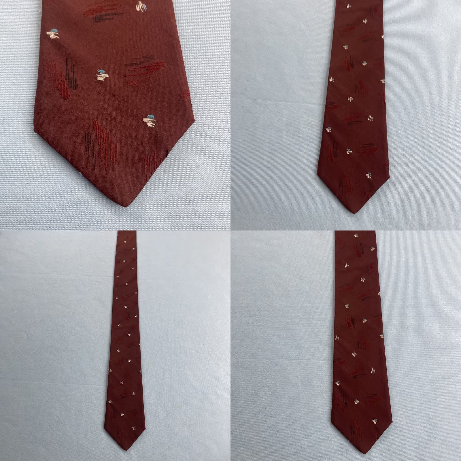 Les Hommes Pour Les Hommes Mervyn's Tie vtg 80s Woven Silk Necktie ArtDeco MCM Dot Red 3x57 Size ONE SIZE - 9 Thumbnail