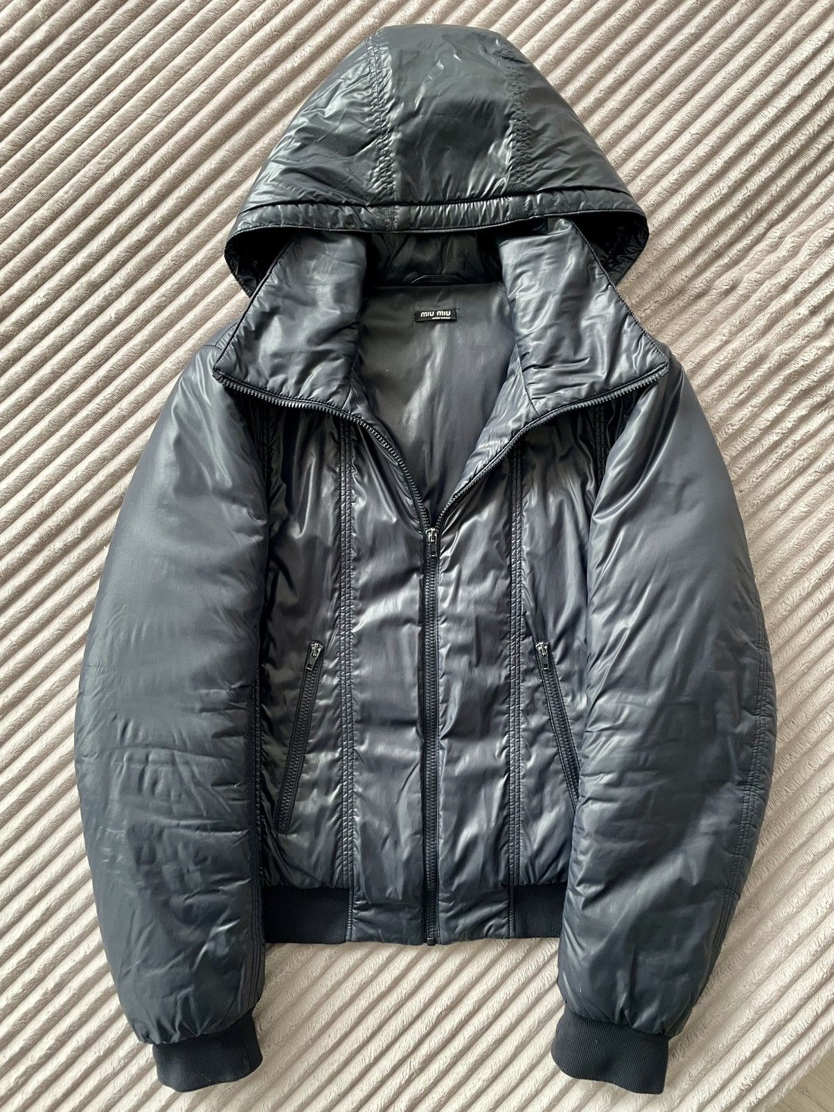 Pre-owned Miu Miu - Fw2002 Detachable Hood Puffer Nylon Bomber Jacket
