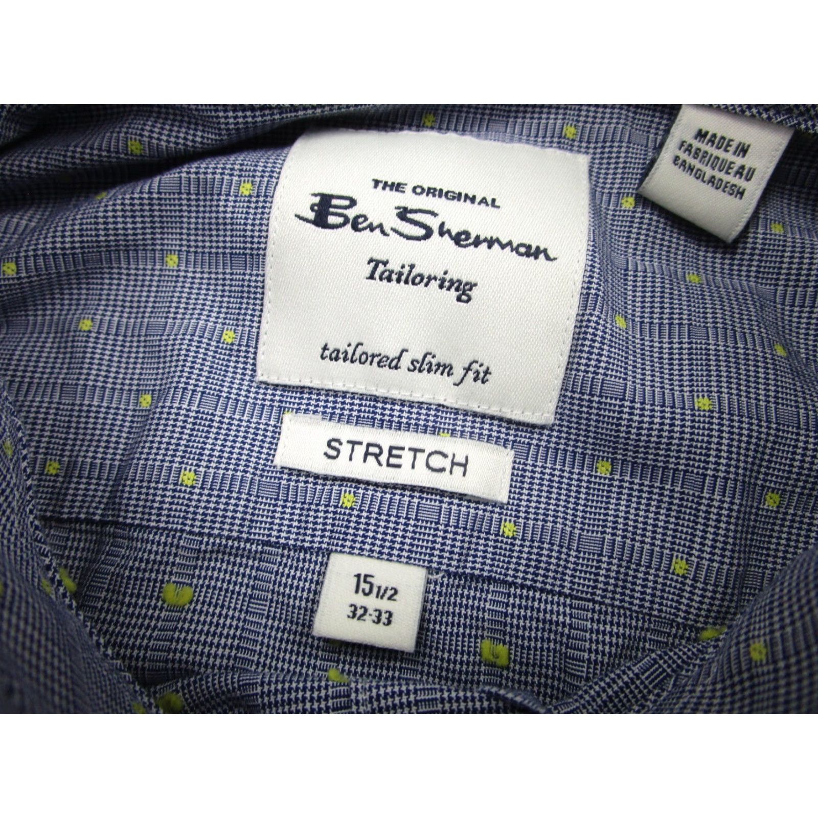 Ben Sherman BEN SHERMAN Dress Shirt Mens 15.5 Blue Check Tailored Slim Fit Stretch Long Sleeve Size US M / EU 48-50 / 2 - 5 Thumbnail