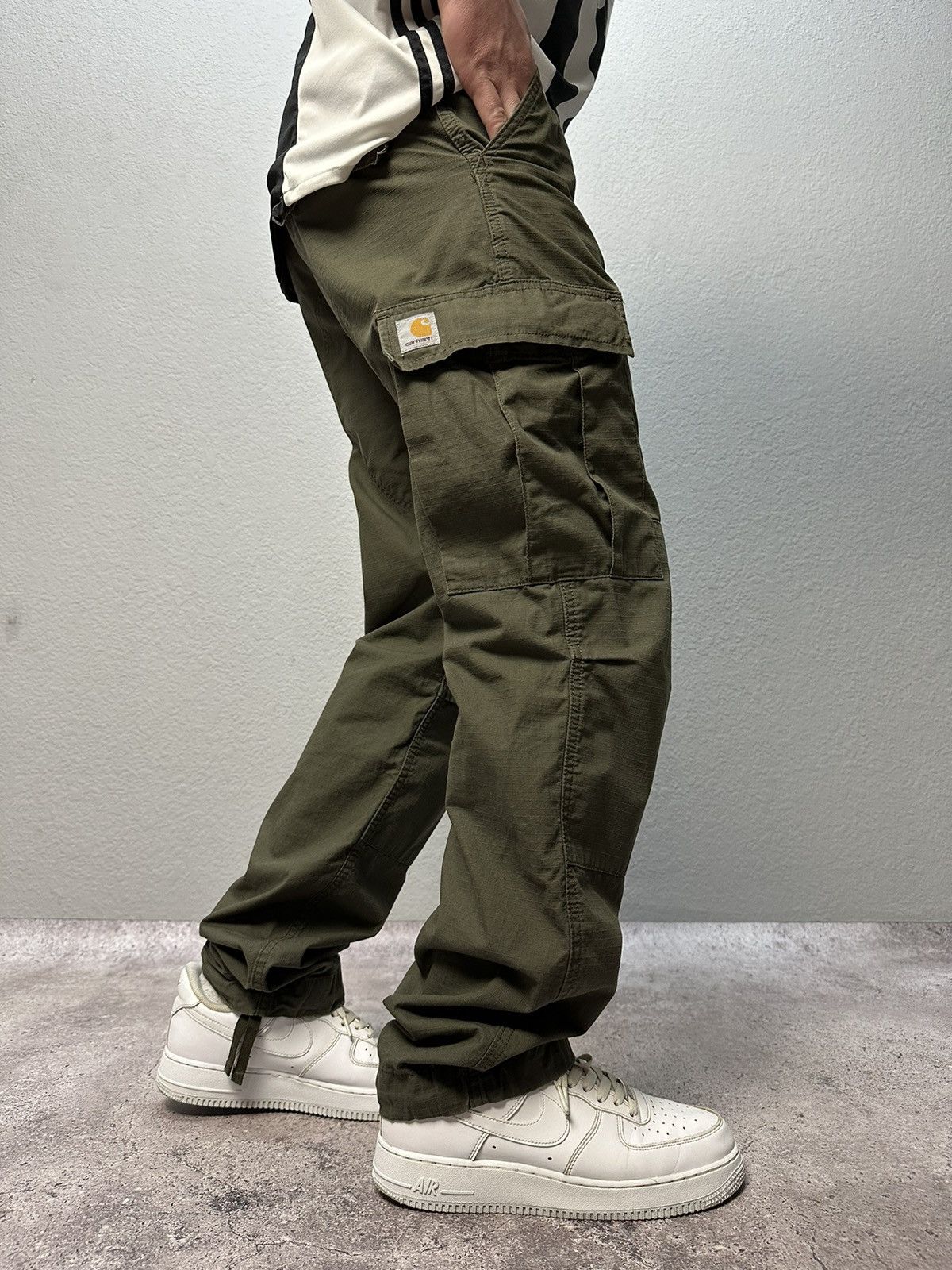 Vintage Carhartt Cargo Distressed Pants Faded Green Y2K