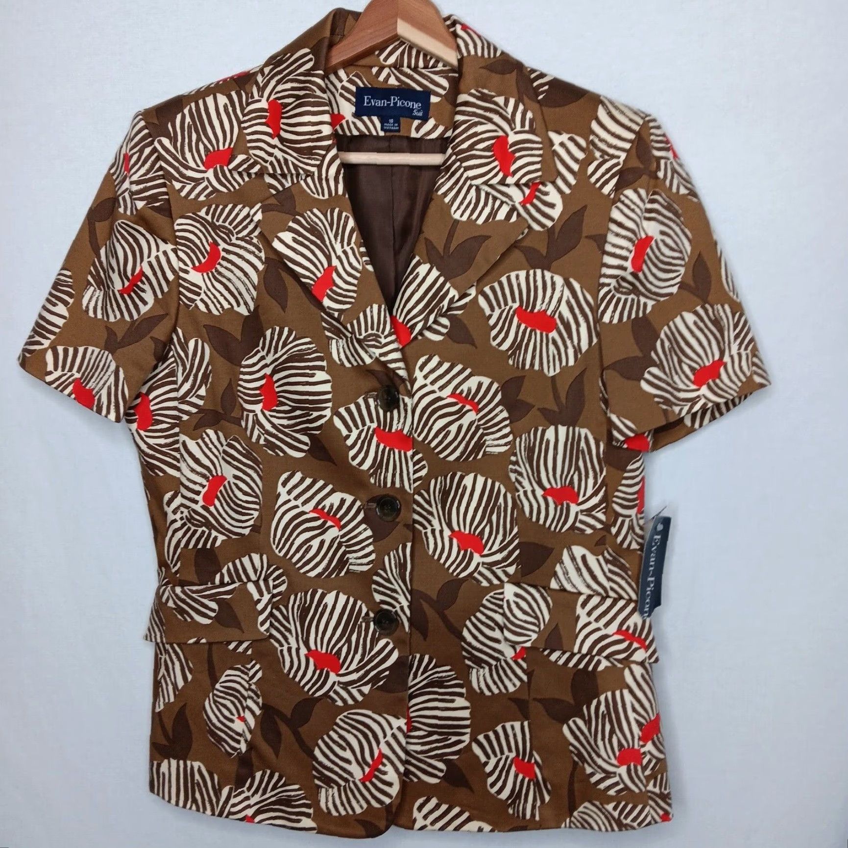 Evan Picone VINTAGE Evan Picone Skirt Suit (2-Piece) Brown Floral Short Sleeve Top NEW 10 Women Size L / US 10 / IT 46 - 4 Thumbnail