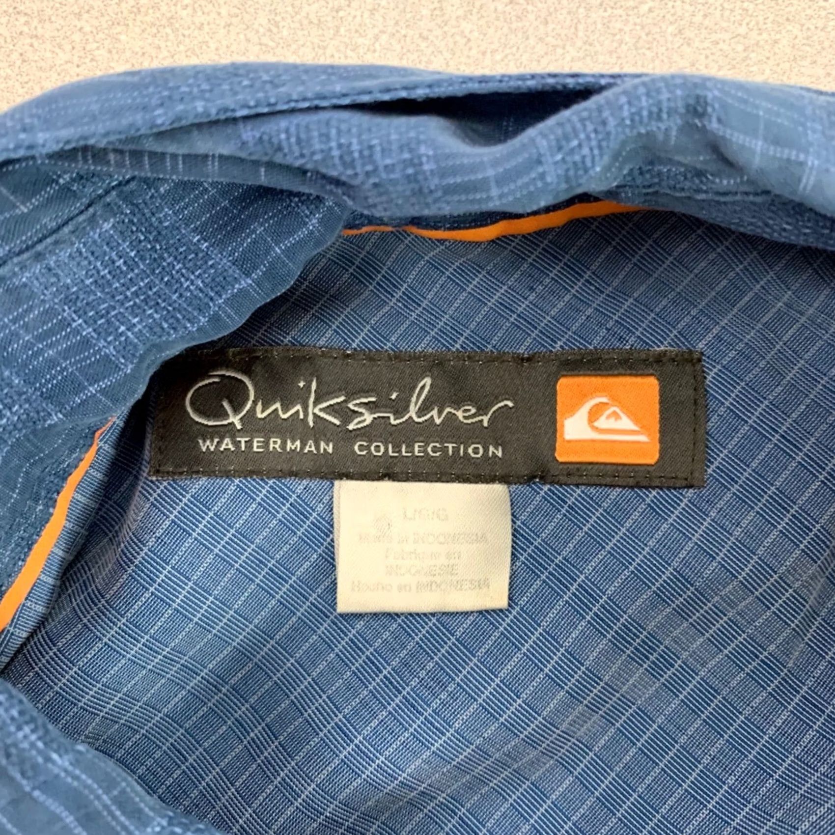 Quiksilver Quiksilver Waterman Collection Button-Down Mens Large Blue Textured Grid Shirt Size US L / EU 52-54 / 3 - 3 Thumbnail