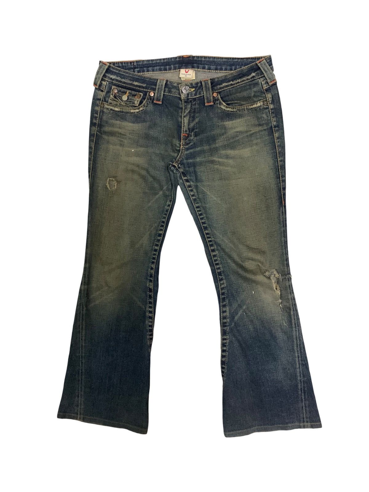 True Religion × Vintage 🔥Flare🔥 Vintage 90s True Religion Distress Bootcut Jeans Size US 34 / EU 50 - 1 Thumbnail
