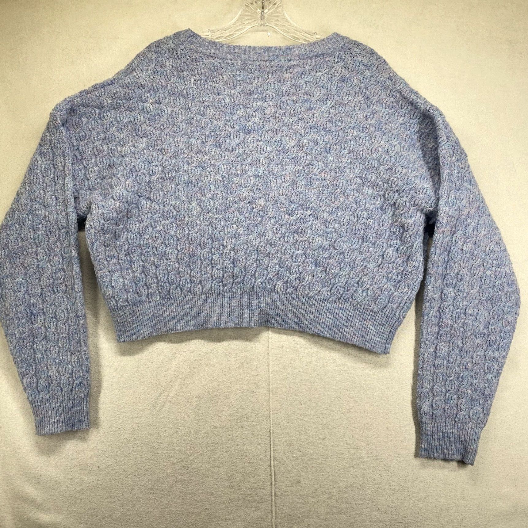 Vintage Women's Wool Blend Sweater Medium Blue Crew Neck Cable Knit Cropped Le Lis Size M / US 6-8 / IT 42-44 - 2 Thumbnail