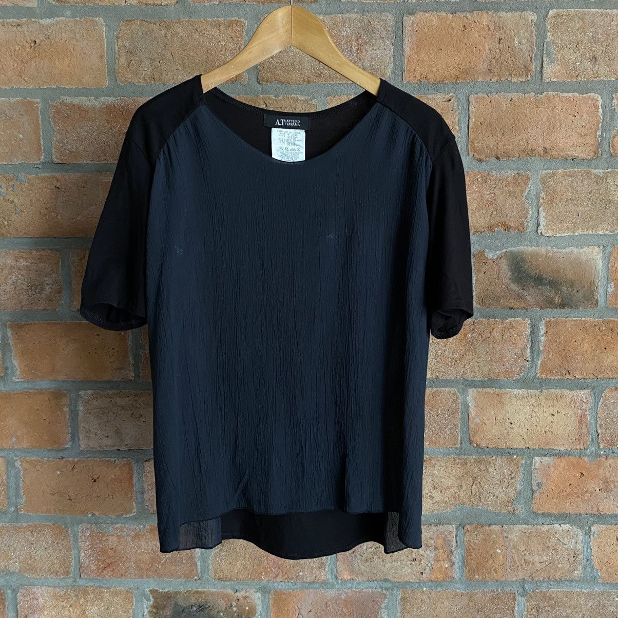 Japanese Brand A.T ATSURO TAYAMA Black Textured Short Sleeve Blouse Size S / US 4 / IT 40 - 4 Thumbnail