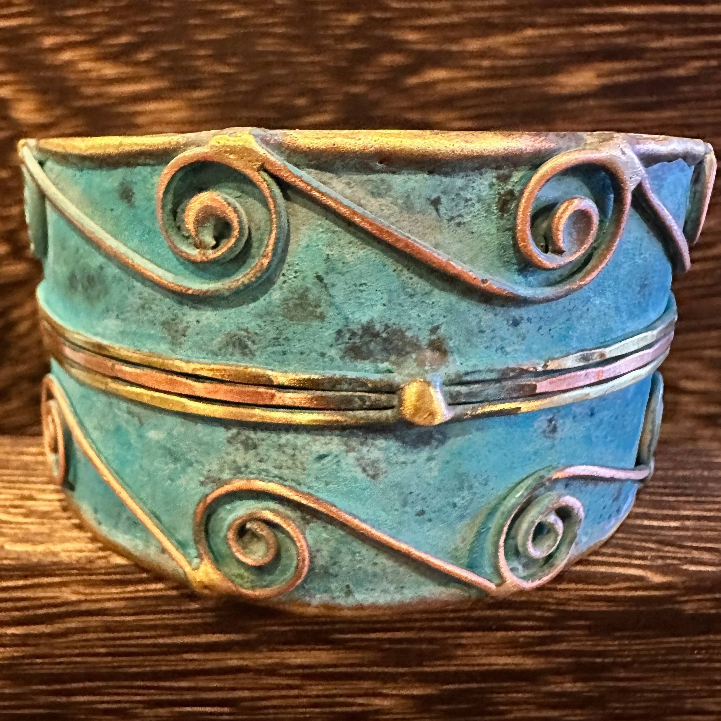 Other Aqua Patina Swirl Adjustable Cuff Bracelet - Handcrafted 2in Size ONE SIZE - 2 Thumbnail