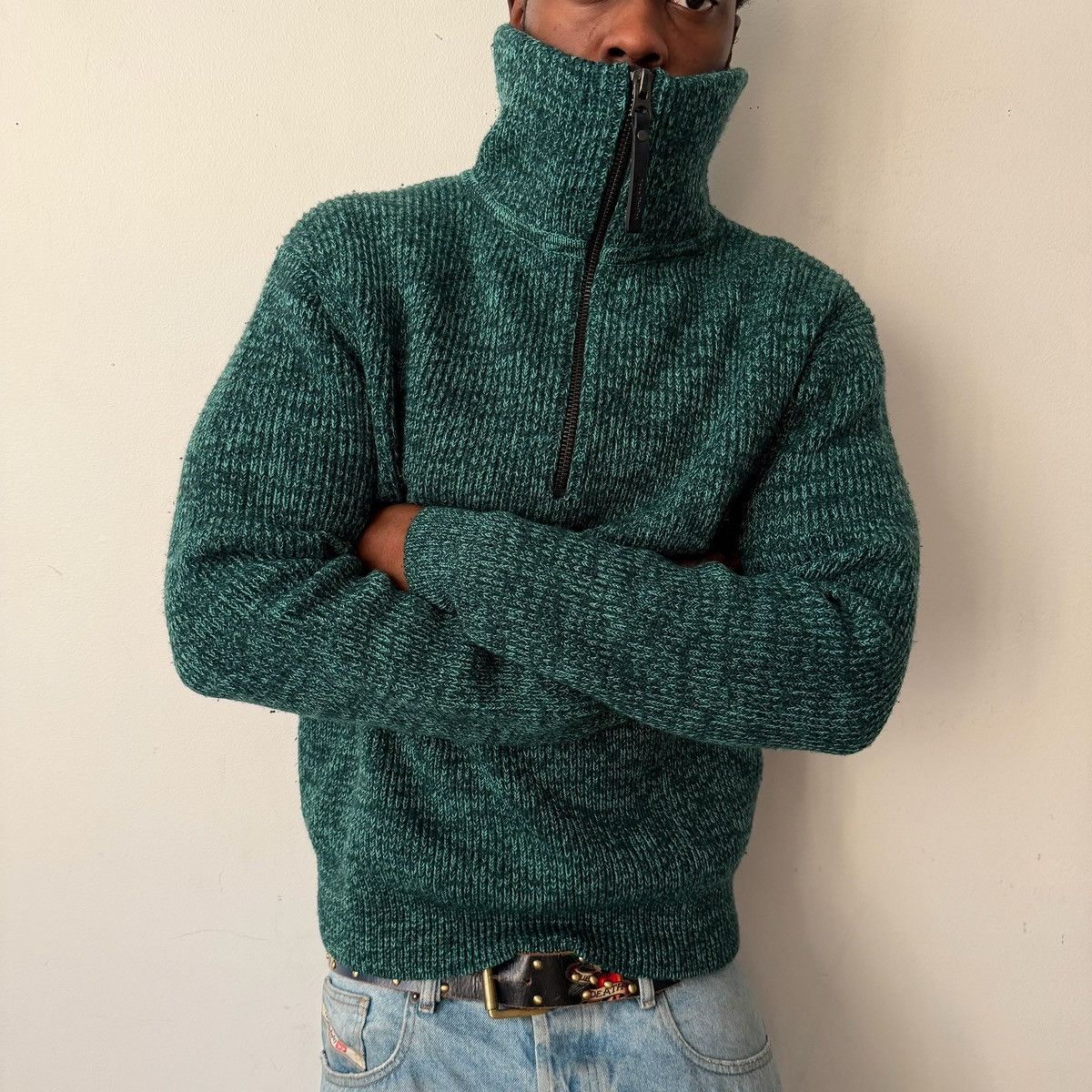 Acne Studios Acne Studios Half-Zip Ribbed Sweater in Forest Green L Size US L / EU 52-54 / 3 - 1 Thumbnail