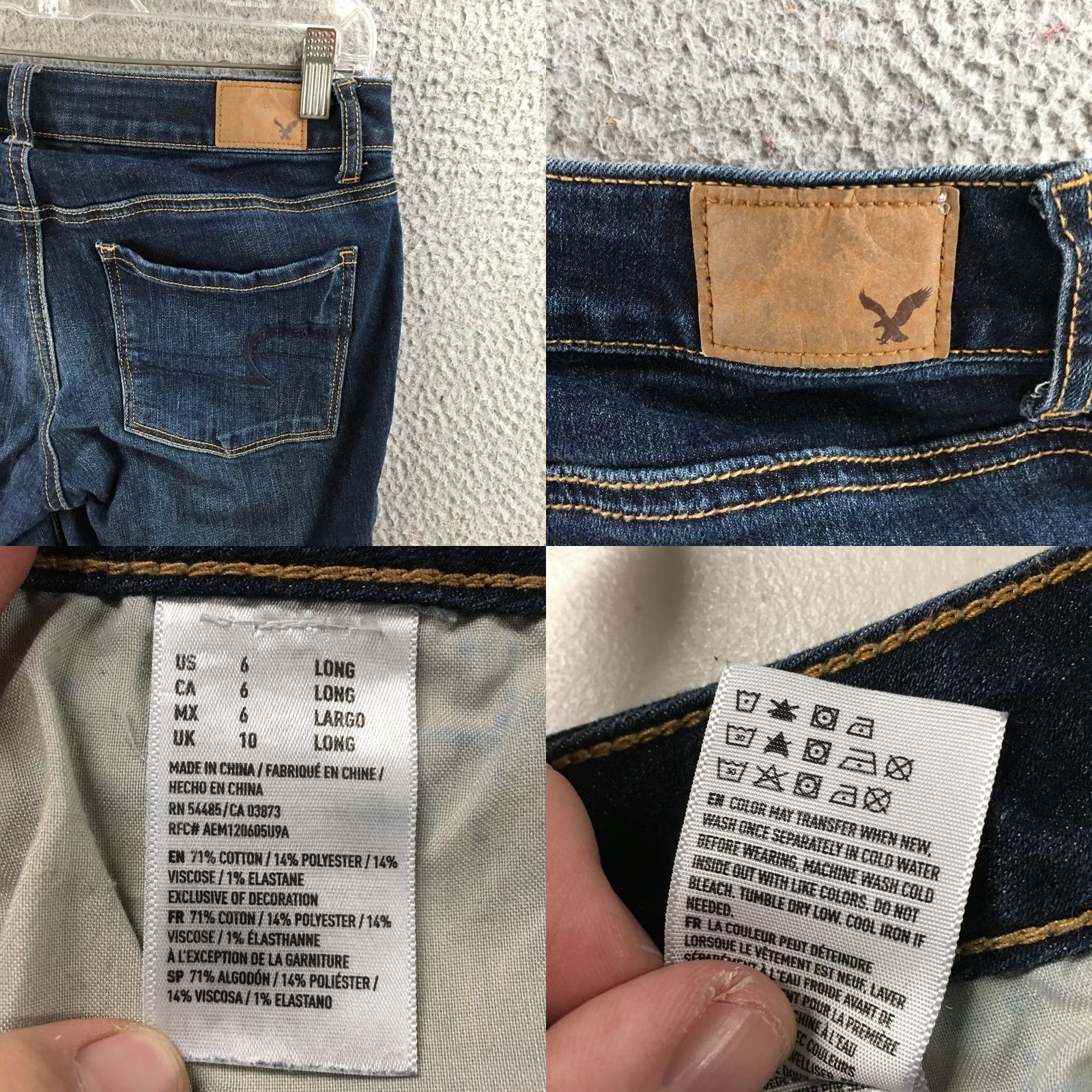 American Eagle Outfitters American Eagle Skinny Jeans Womens 6 Long Blue Dark Wash Denim Distressed Zip Size 28" / US 6 / IT 42 - 10 Thumbnail