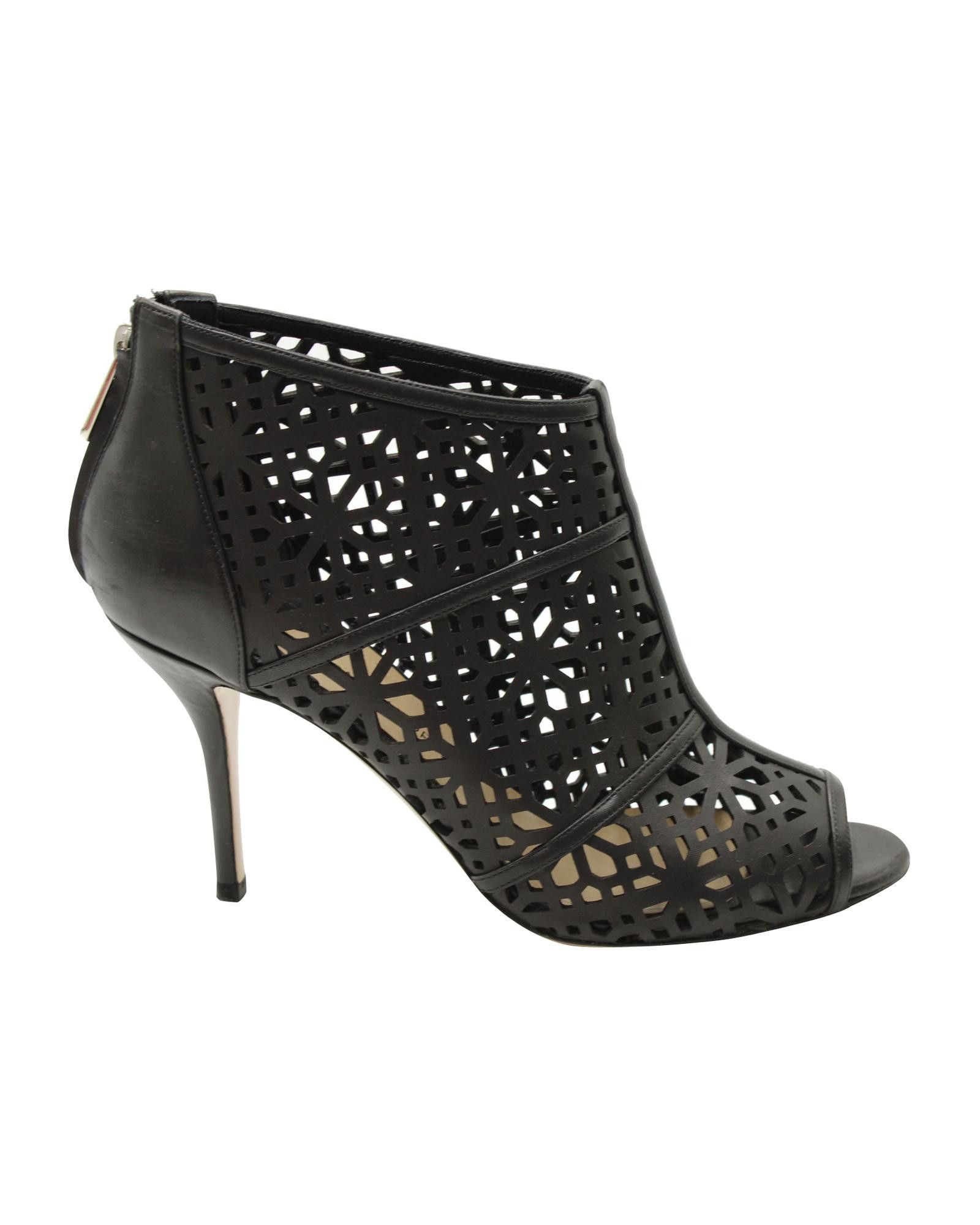 image of Paul Andrew Cut-Out Peep-Toe Ankle Boots In Black Leather, Women's (Size 8)