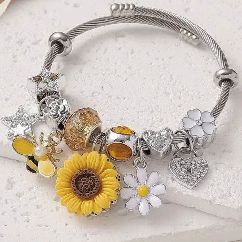 Other New Sunflower & Bee Charm Stainless Steel Bracelet Size ONE SIZE - 1 Thumbnail