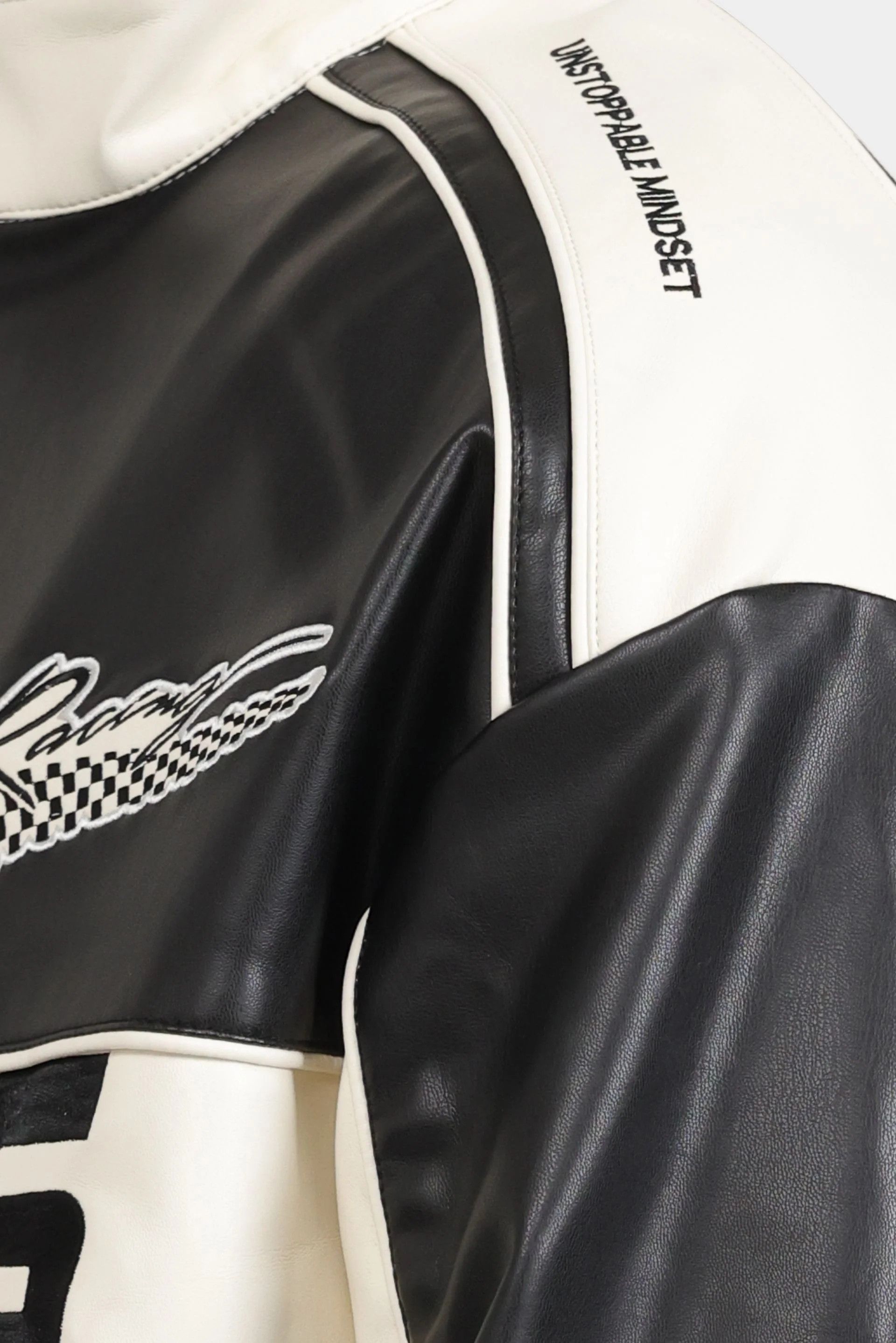 Other Black & White Faux Leather Racing Jacket Zip Up Size US L / EU 52-54 / 3 - 7 Thumbnail