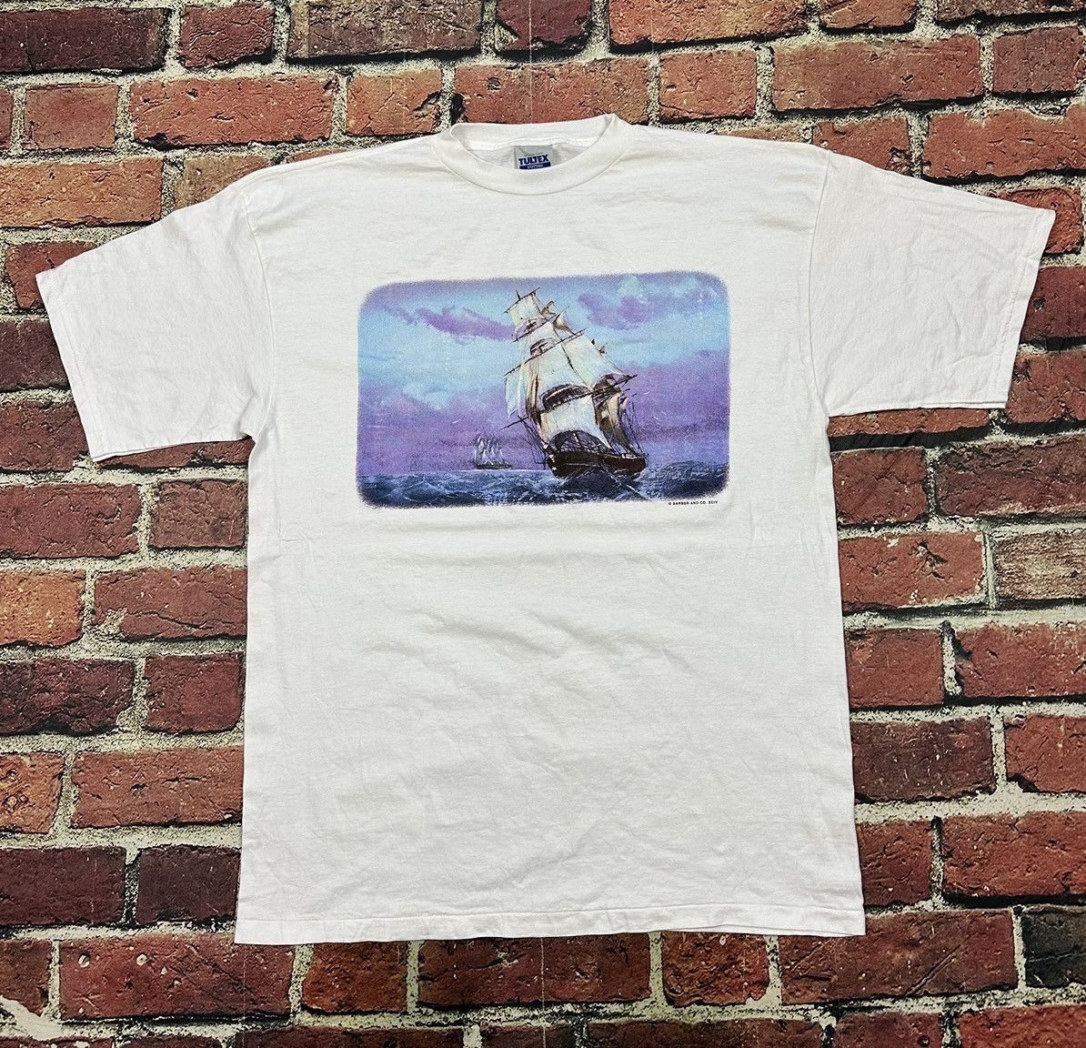 Tultex × Vintage Vintage 90s Mayflower Ship Plymouth Voyage Tee Single Stitch Size US XL / EU 56 / 4 - 1 Thumbnail