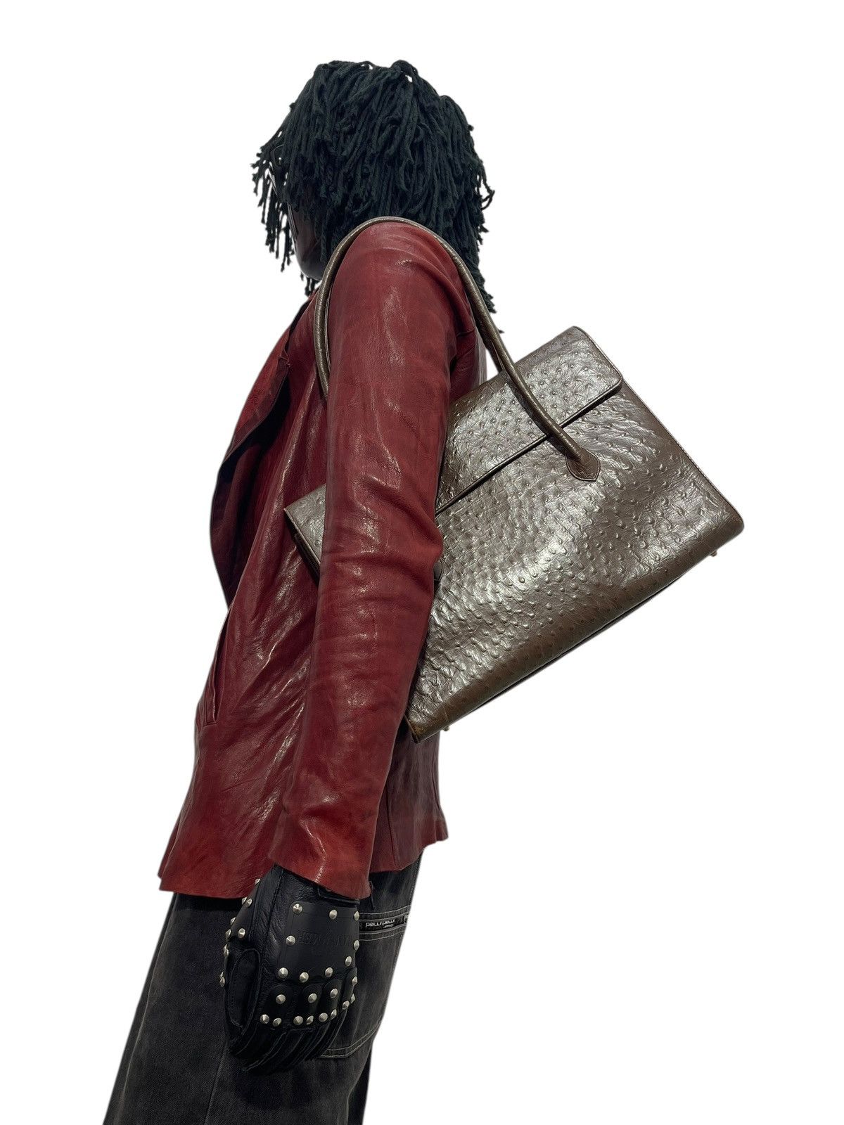 Comme des Garcons × Stussy Full Leather Ostritch Vtg Unknown Japan Shoulder Bag 7🟩 Size ONE SIZE - 1 Thumbnail