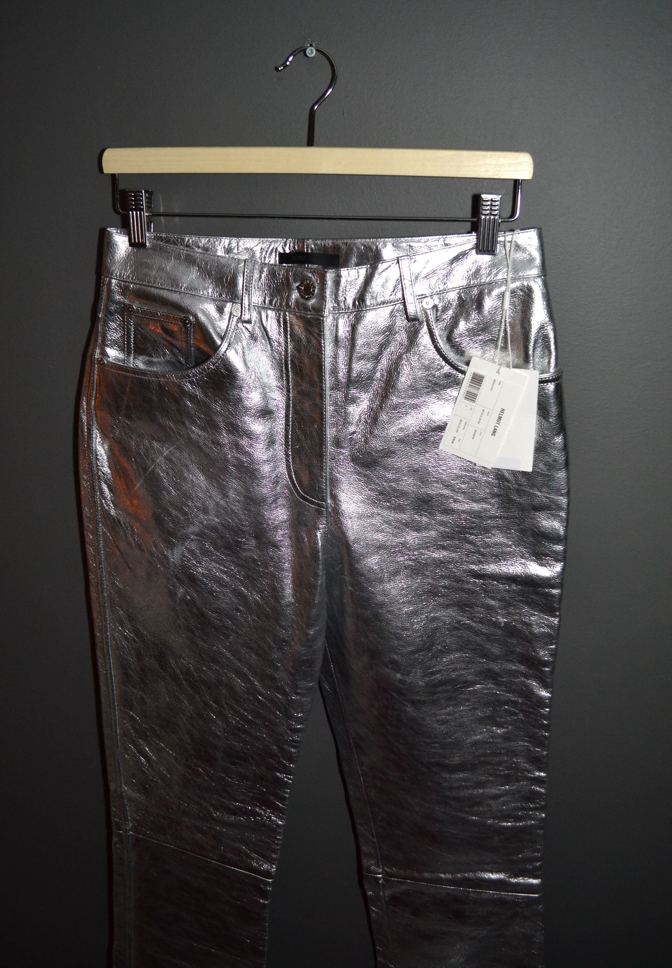 Helmut Lang Helmut Lang Mirror Straight Leather Pants Astro Biker Silver Size 28" / US 6 / IT 42 - 5 Thumbnail