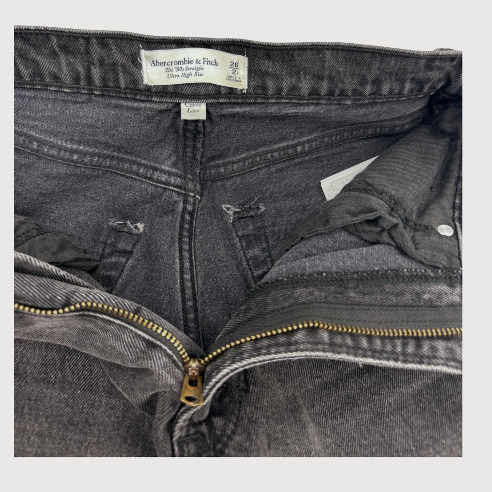Abercrombie & Fitch Abercrombie 90s Straight Jeans High Rise Black Wash 26 Size 26" / US 2 / IT 38 - 5 Thumbnail