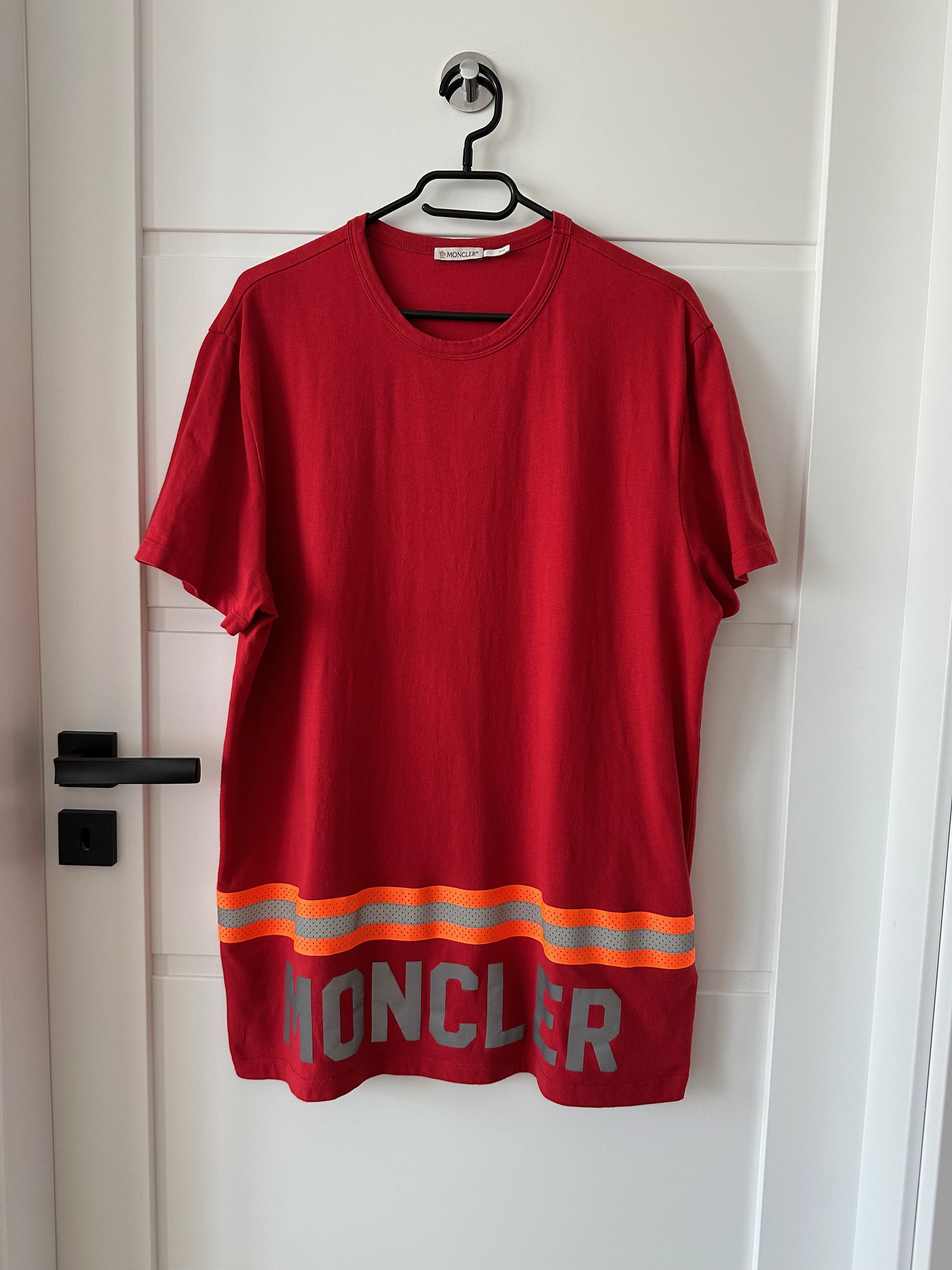 image of Moncler Reflective Stripe Red Long Tee T Shirt Xl, Men's (Size Large)