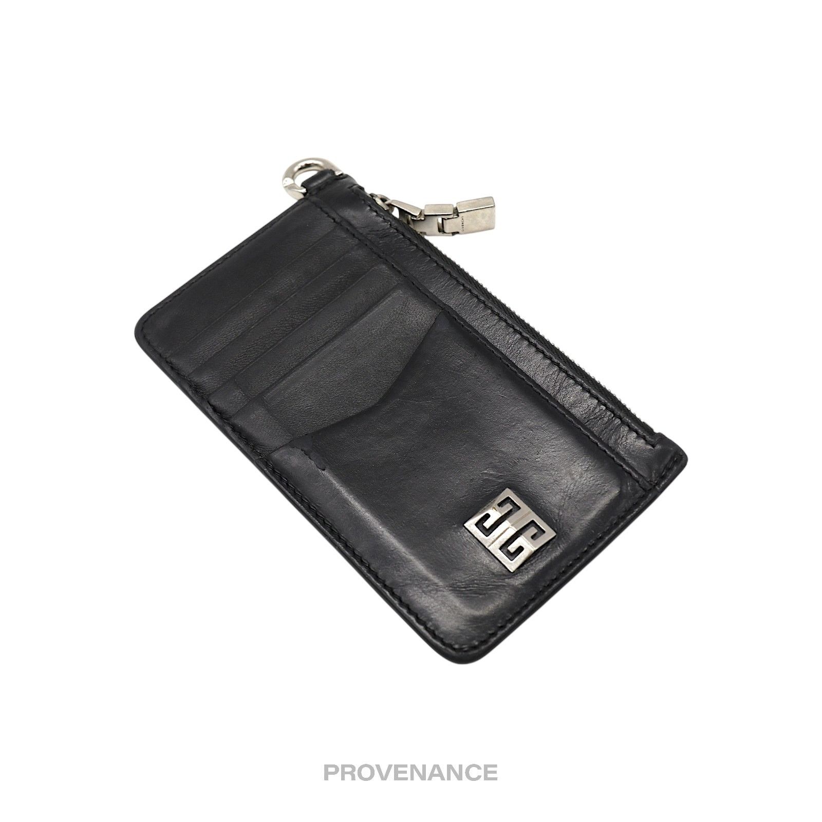 Givenchy 🔴 Givenchy 4G Logo Zip Card Holder Wallet - Black Leather Size ONE SIZE - 4 Thumbnail