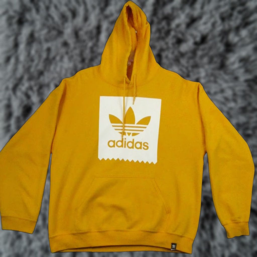 Adidas Adidas Sweatshirt Hoodie Large Adult Yellow Trefoil Logo Pullover Hoodie Mens Regular Size L Graphic Print Pockets Hooded Fleece Cotton Polyester Size US L / EU 52-54 / 3 - 1 Thumbnail
