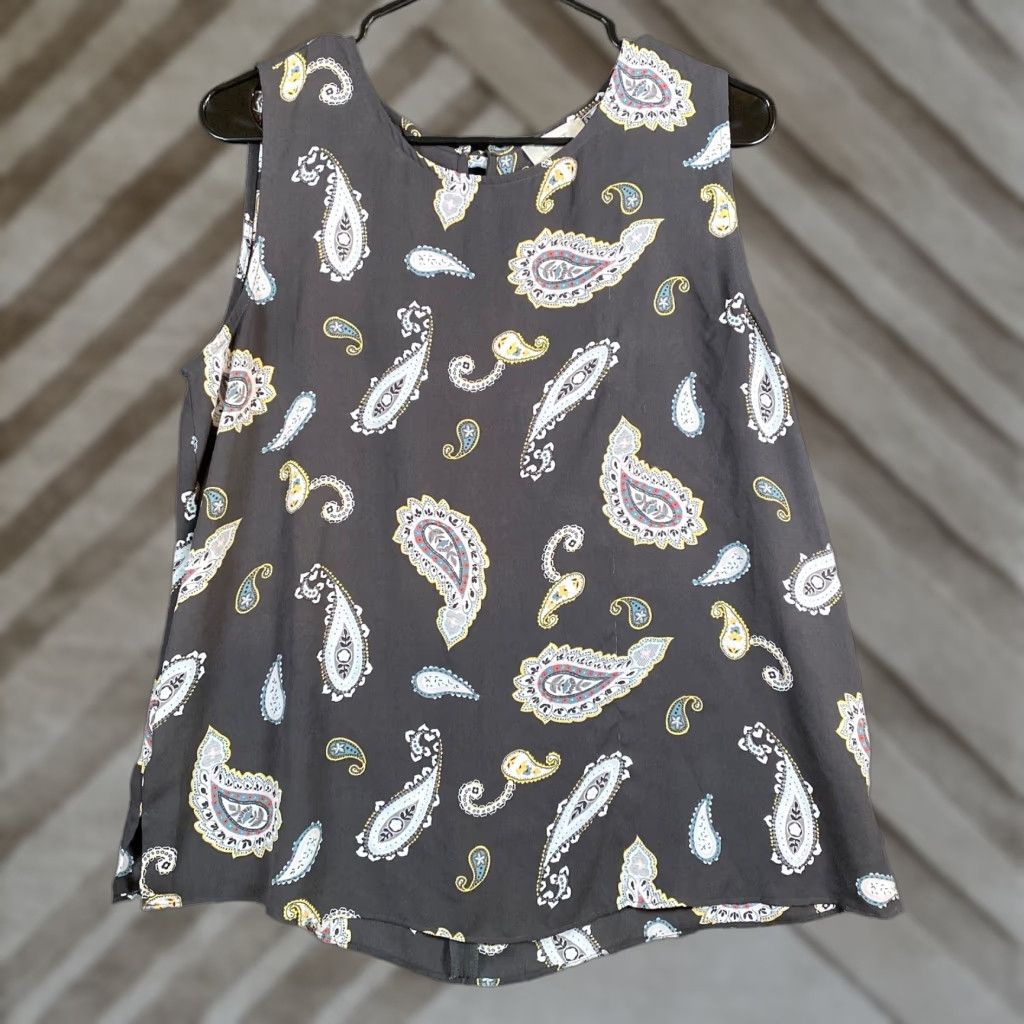 Loft VINTAGE LOFT Outlet Womens Blouse Black Multi Paisley Crew Neck Tank Bow Back Medium Size M / US 6-8 / IT 42-44 - 1 Thumbnail