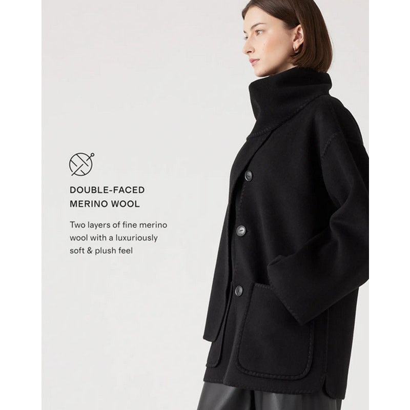 Quince Quince Double-Faced Merino Wool Scarf Coat Black Large NWT Size L / US 10 / IT 46 - 7 Thumbnail