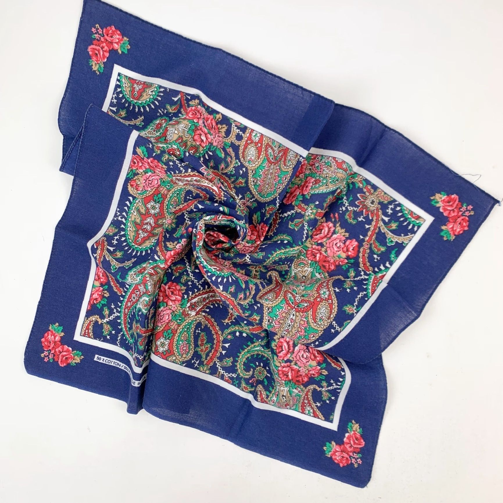 Vintage VINTAGE Bandana Shirt? 21" x 21" Blue Paisley Cotton Blend 50/50 Made in USA Unbranded Unisex Western Size ONE SIZE - 7 Thumbnail