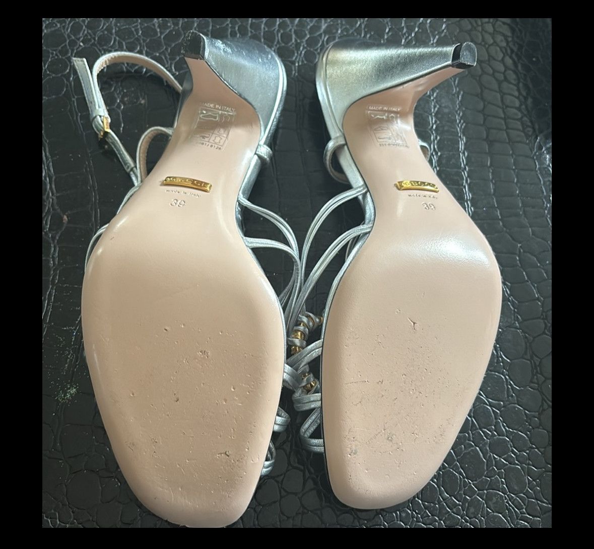 Gucci Gucci Silver Leather Sandal with Multi Colored Jeweled GG Size US 9 / IT 39 - 3 Thumbnail