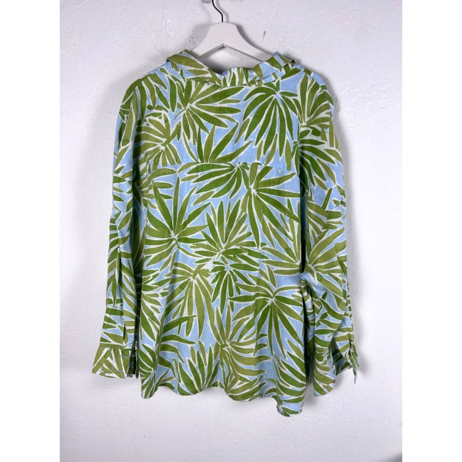 Vintage Sigrid Olsen Womens Button-Up Shirt 100% Linen Palm Leaf Long Sleeve Green Blue Size XXL / US 16-18 / IT 52-54 - 2 Thumbnail