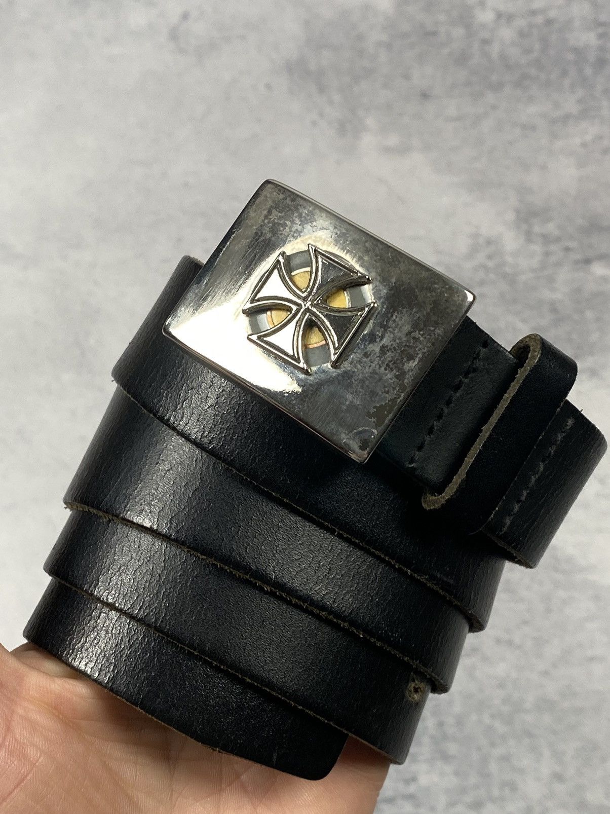 Other Gothic Biker Leather Belt Iron Cross Maltese Punk Rock Style Size ONE SIZE - 3 Thumbnail