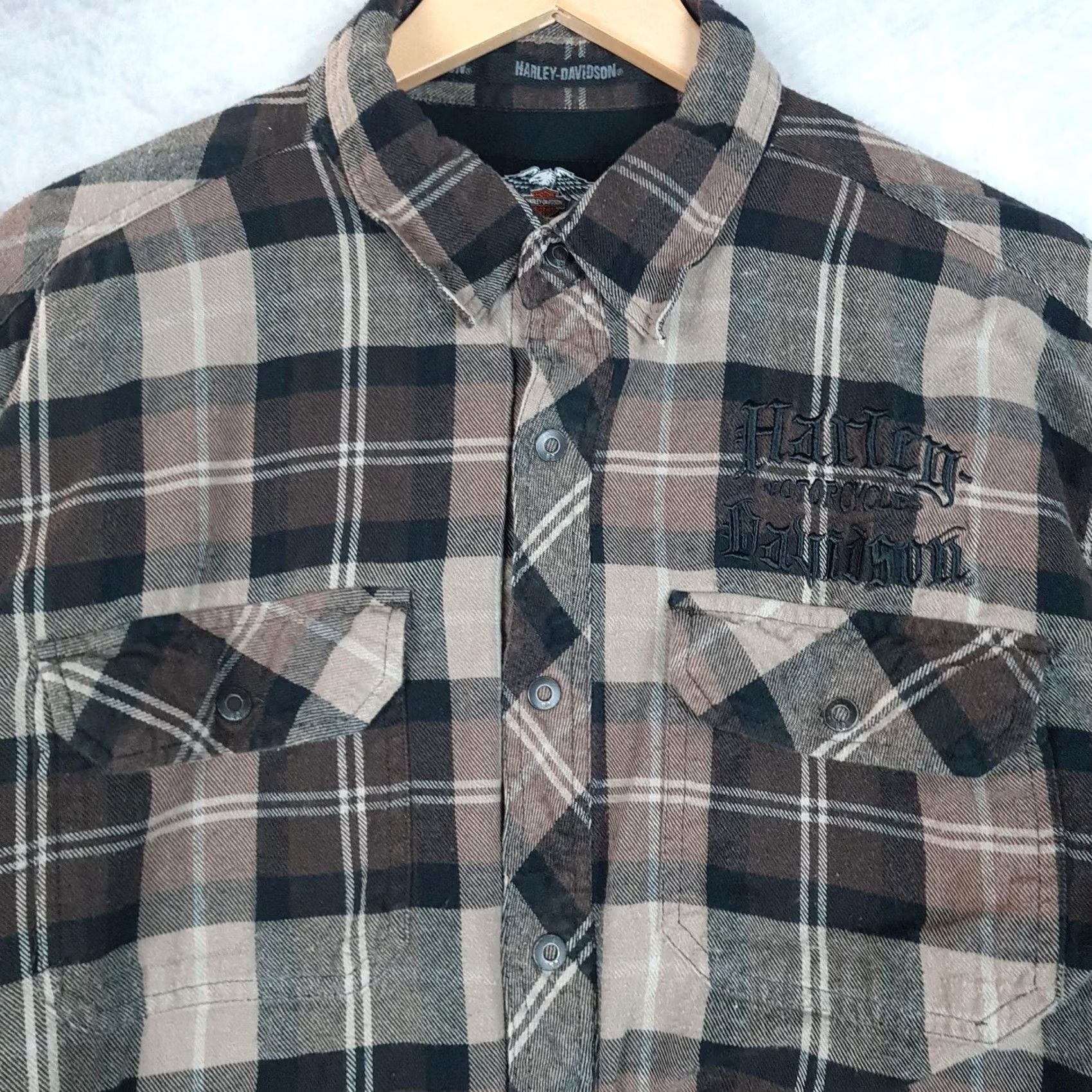 Harley Davidson Harley-Davidson Shirt Jacket Mens Large Brown Plaid Flannel Skull Lined Patch Jacket Size US L / EU 52-54 / 3 - 3 Thumbnail