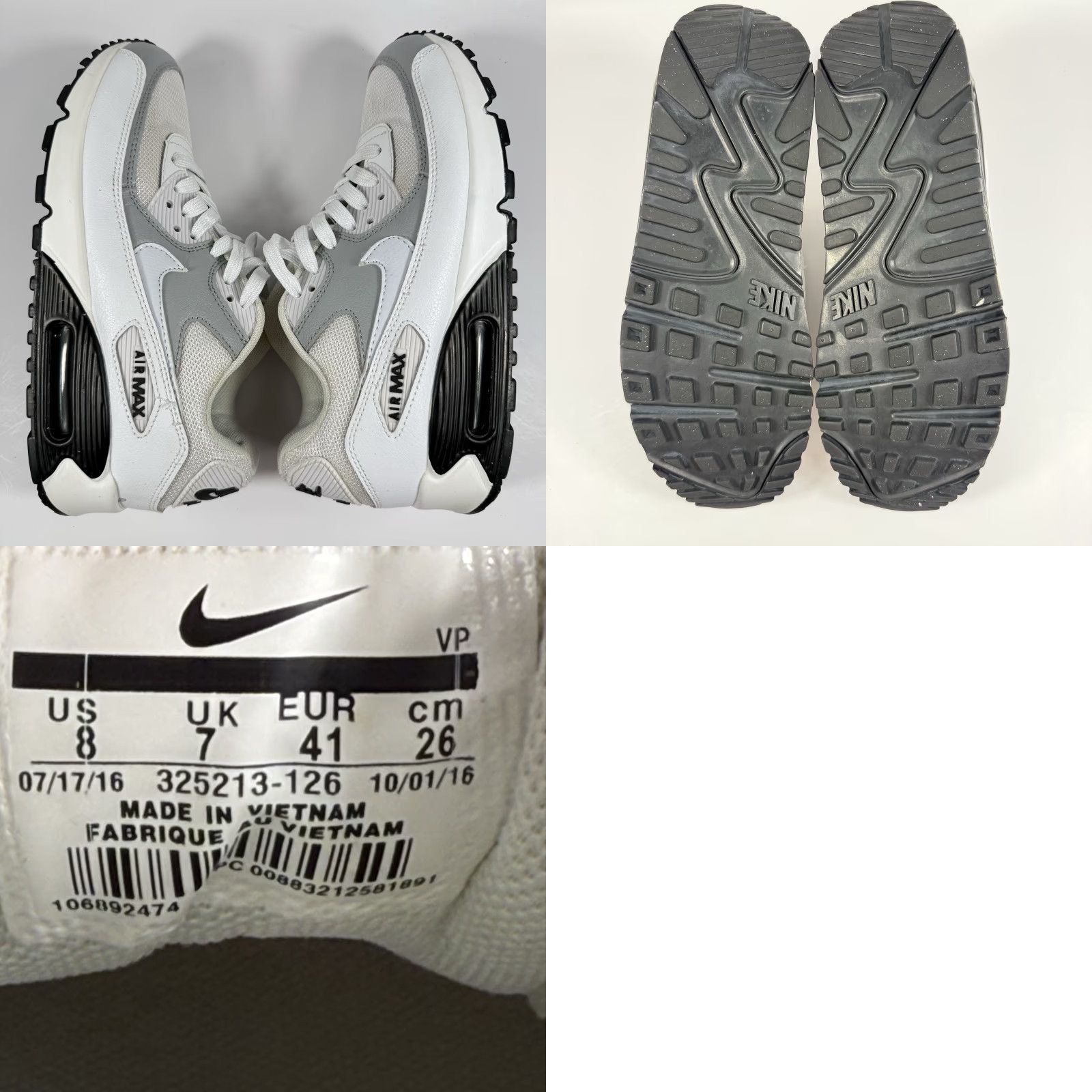 Nike Nike Air Max 90 Women's Size 8 Sneakers White Grey 325213-126 Size US 8 / IT 38 - 8 Thumbnail