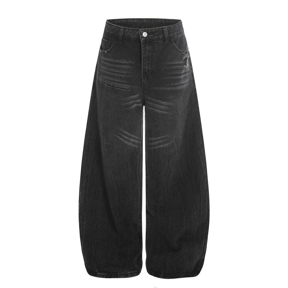 Japanese Brand Retro men's loose street style distressed curved blade jeans Size US 32 / EU 48 - 1 Thumbnail