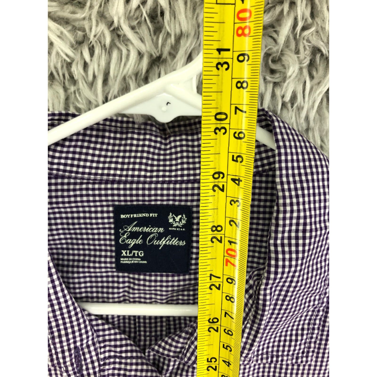 American Eagle Outfitters American Eagle Mens XL Purple Plaid Long Sleeve Spread Collar Shirt Size US XL / EU 56 / 4 - 5 Thumbnail