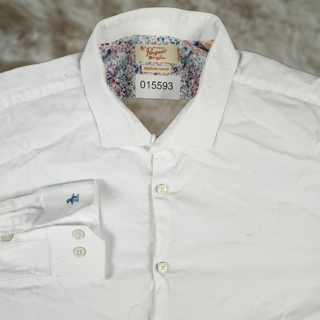 Original Penguin VINTAGE Original Penguin Shirt Mens 17.5 White Slim Fit Button-Up Long Sleeve - 34/35 Size US XL / EU 56 / 4 - 1 Thumbnail