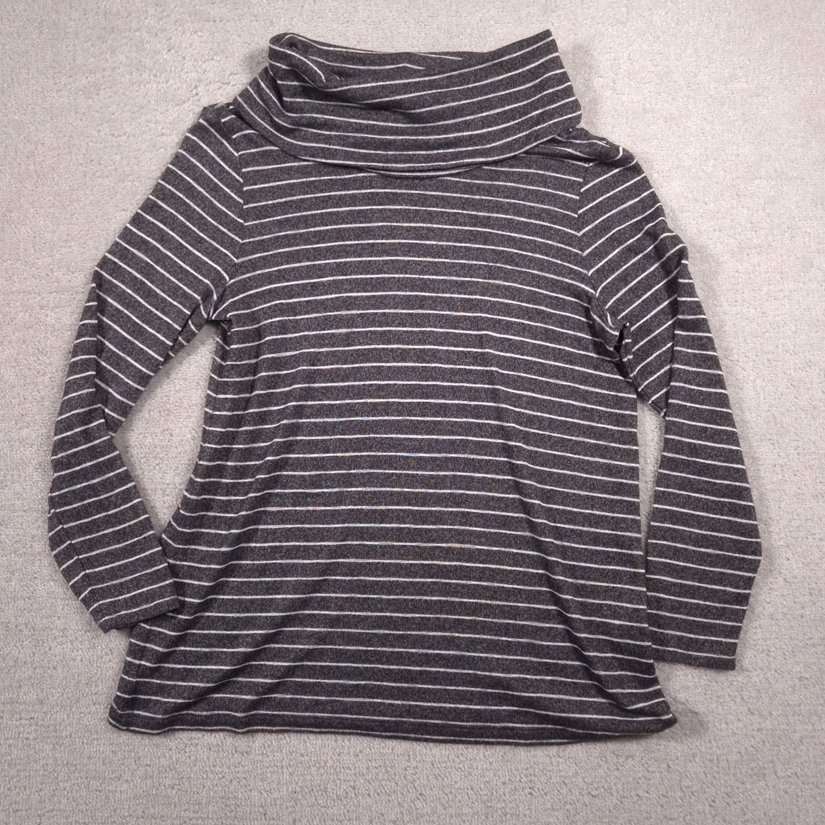 Vintage Chico's Shirt Womens Gray Stripe Cowl Neck Long Sleeve Tunic Top Stretch Size XS / US 0-2 / IT 36-38 - 2 Thumbnail