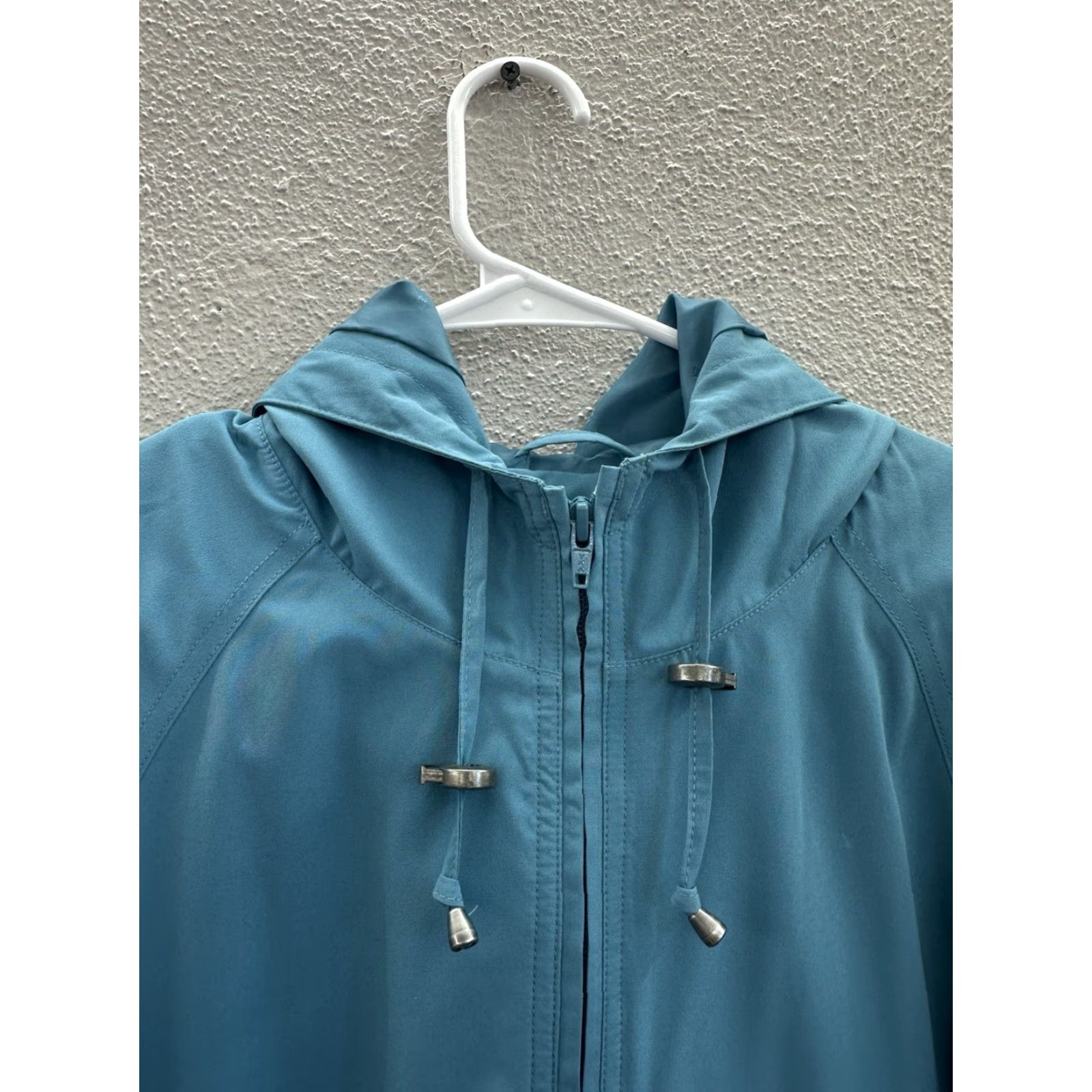 Vintage L.L. Bean Jacket Womens Petite Large Blue Zip Up Hooded Trench Coat Size L / US 10 / IT 46 - 2 Thumbnail