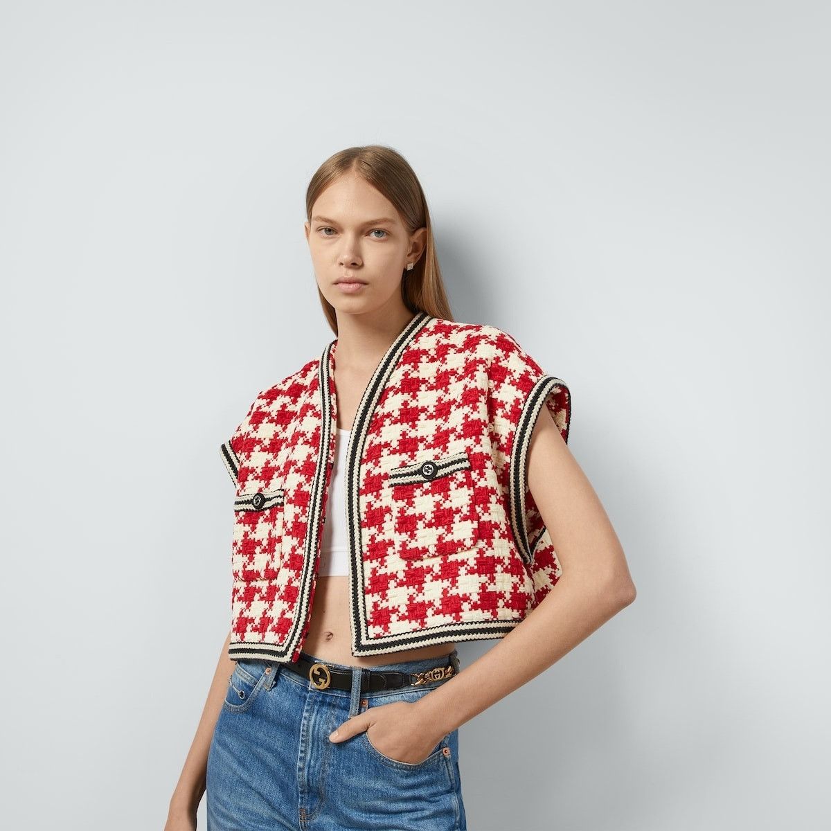 Gucci o1la5ras0526 Houndstooth Chenille Gilet in Multicolor Size XS / US 0-2 / IT 36-38 - 2 Thumbnail