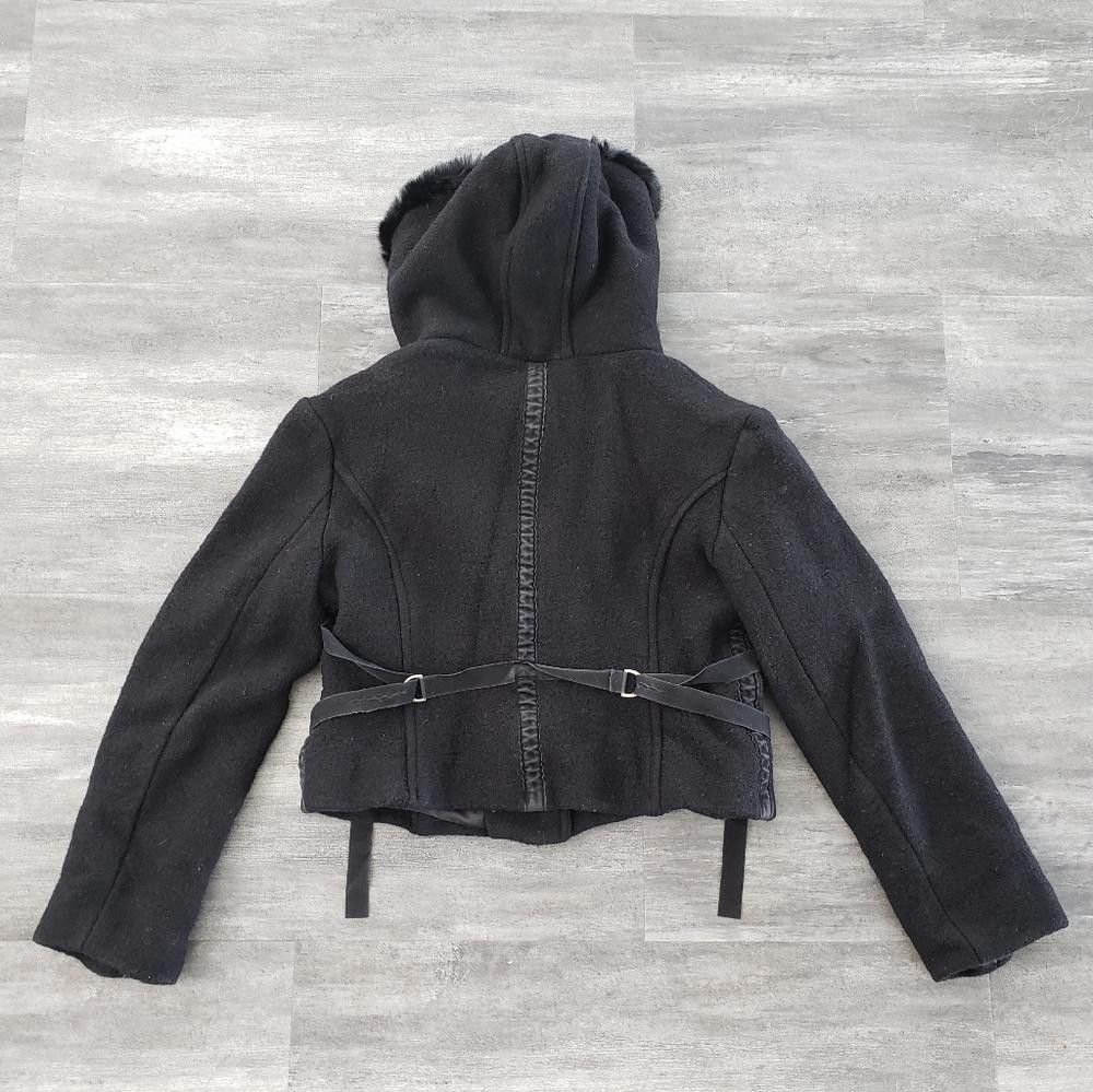 Designer Black Hood D12 Wool Cropped Moto Jacket Size S / US 4 / IT 40 - 4 Thumbnail